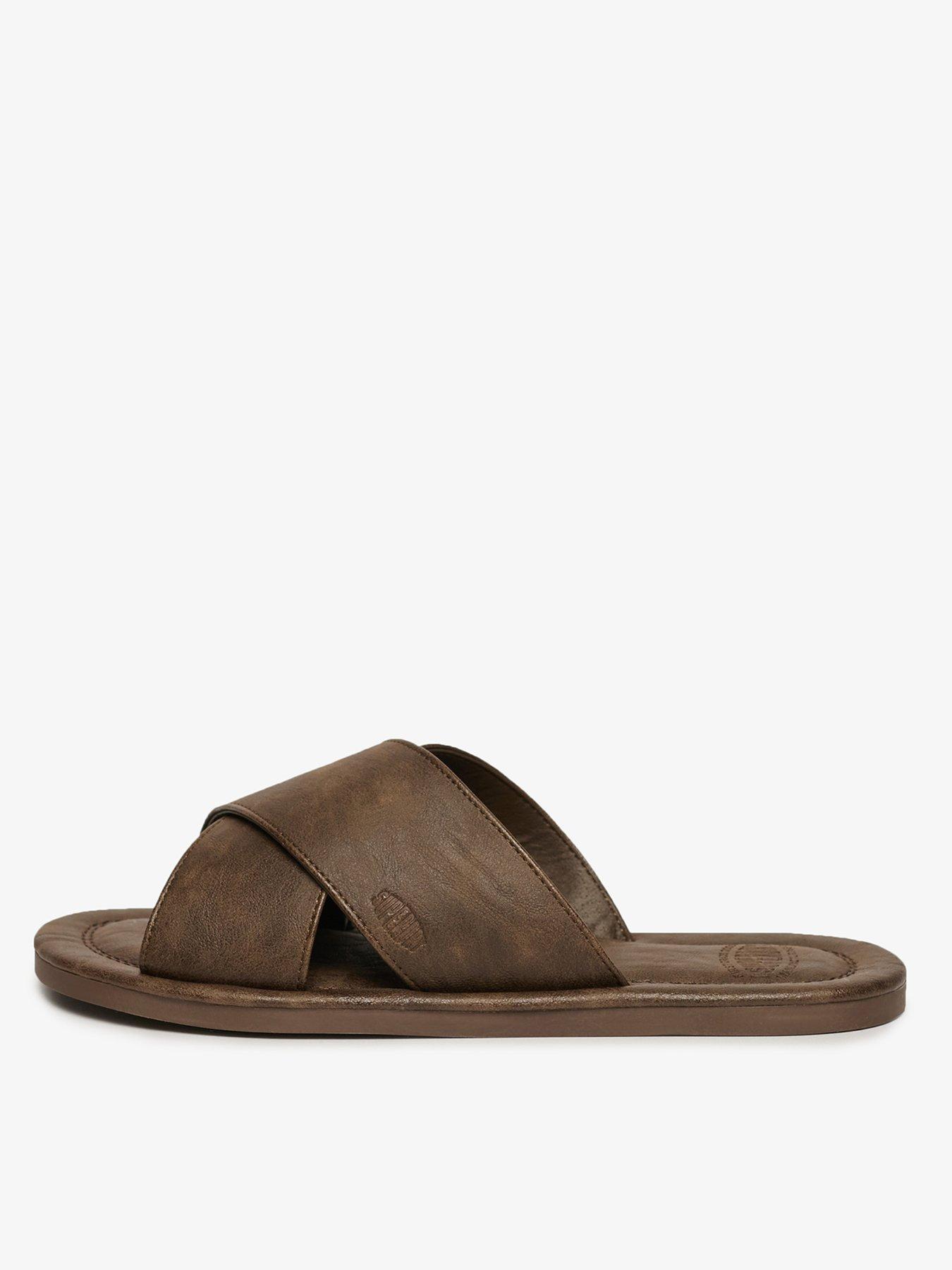 Superdry Superdry Vintage Cross Strap Slides - Dark Brown