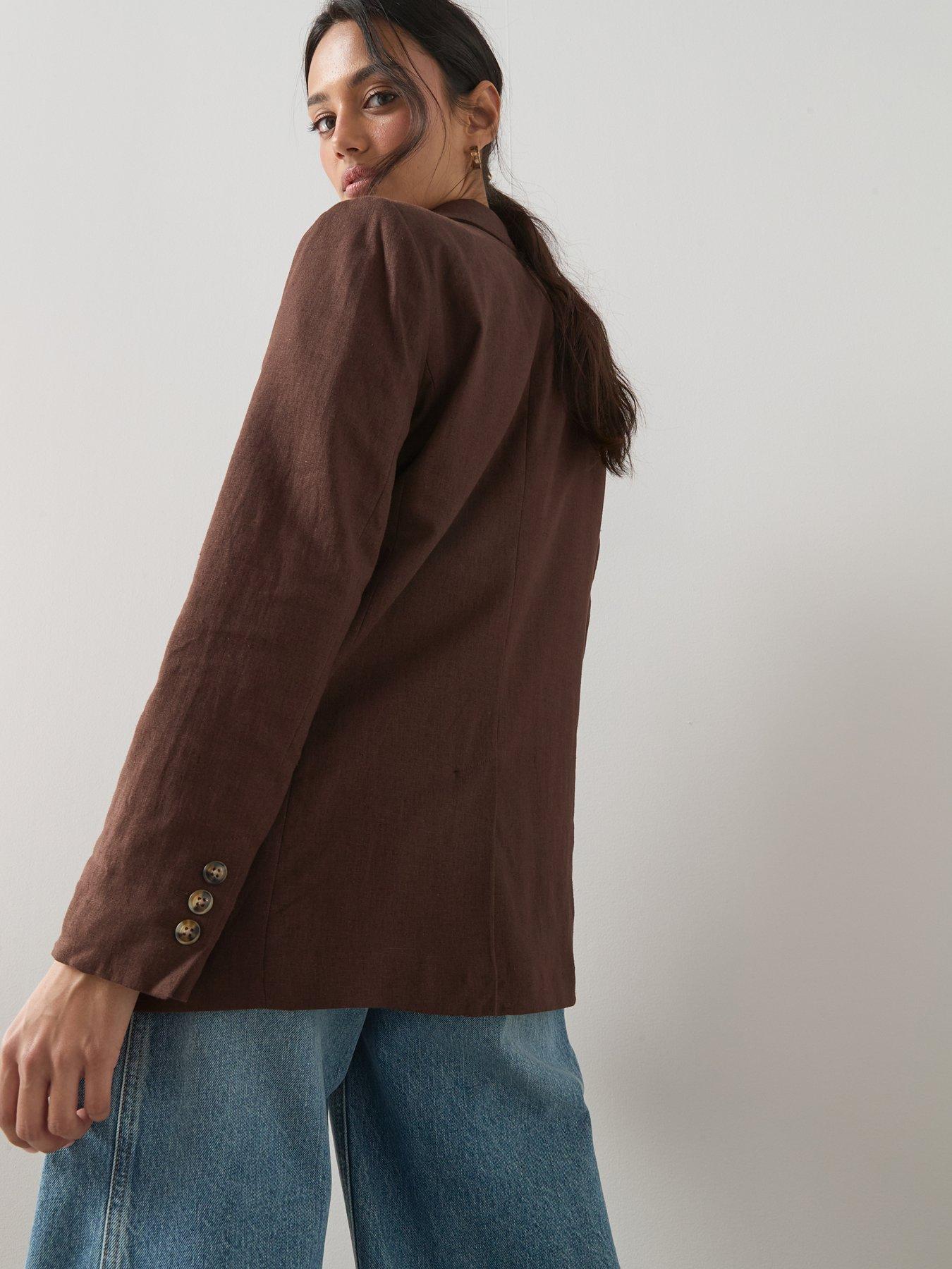 Image 2 of 6 of The Very Collection Double Breasted Linen Blazer - Brown