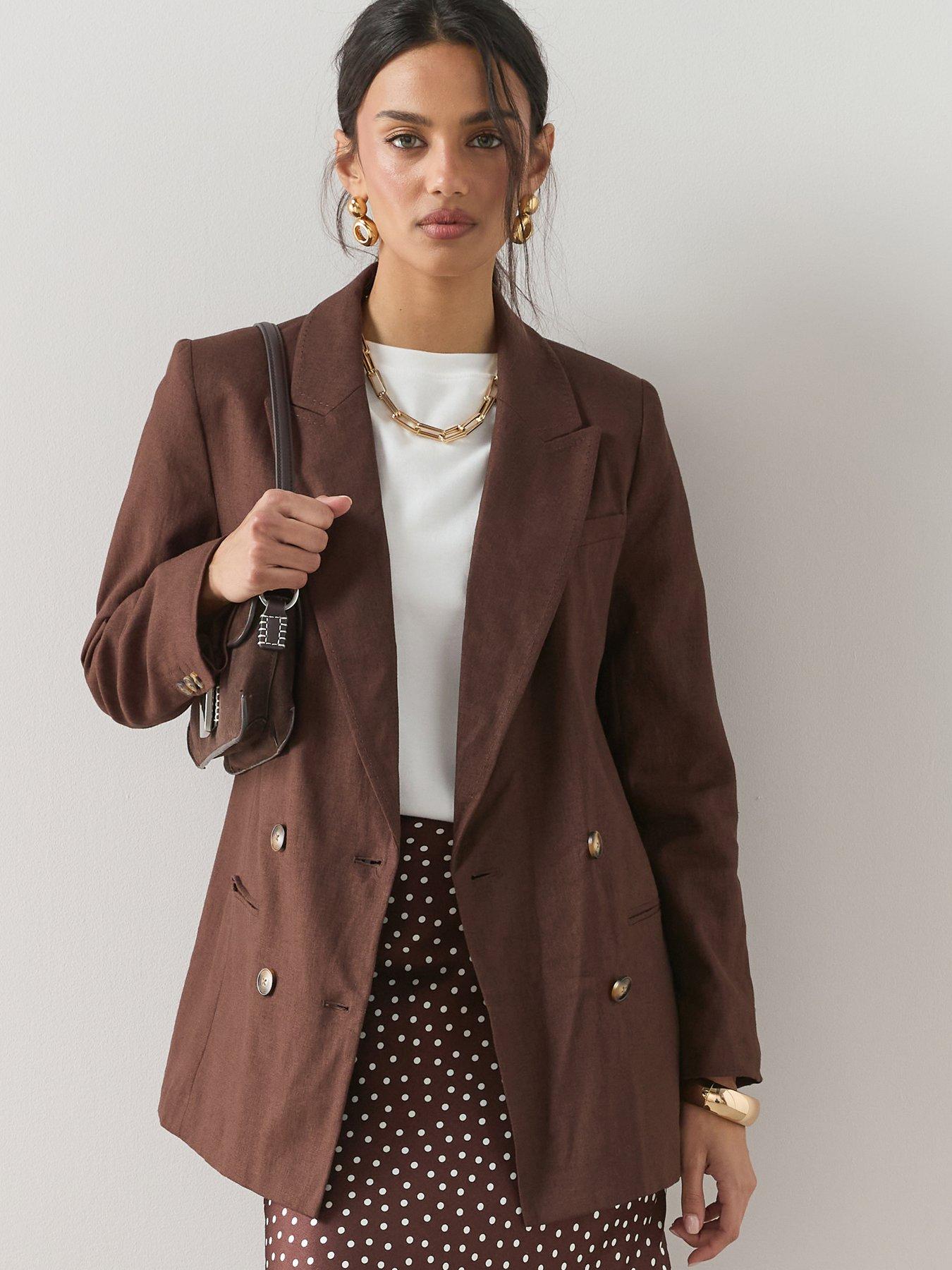 Image 4 of 6 of The Very Collection Double Breasted Linen Blazer - Brown