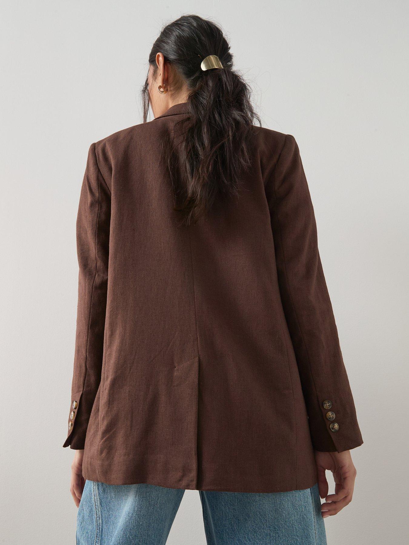 Image 5 of 6 of The Very Collection Double Breasted Linen Blazer - Brown