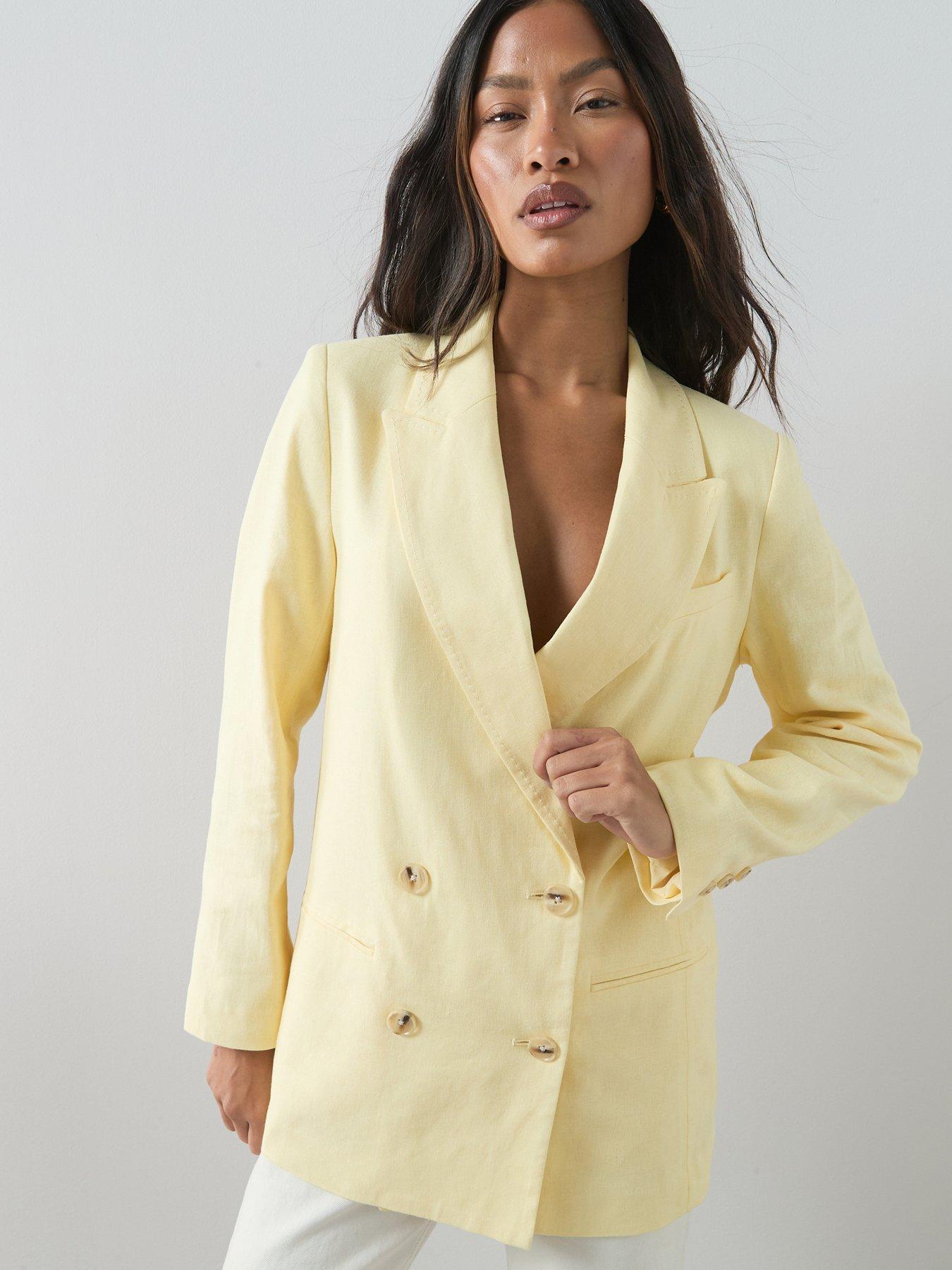 Image 1 of 6 of The Very Collection Double Breasted Linen Blazer - Lemon