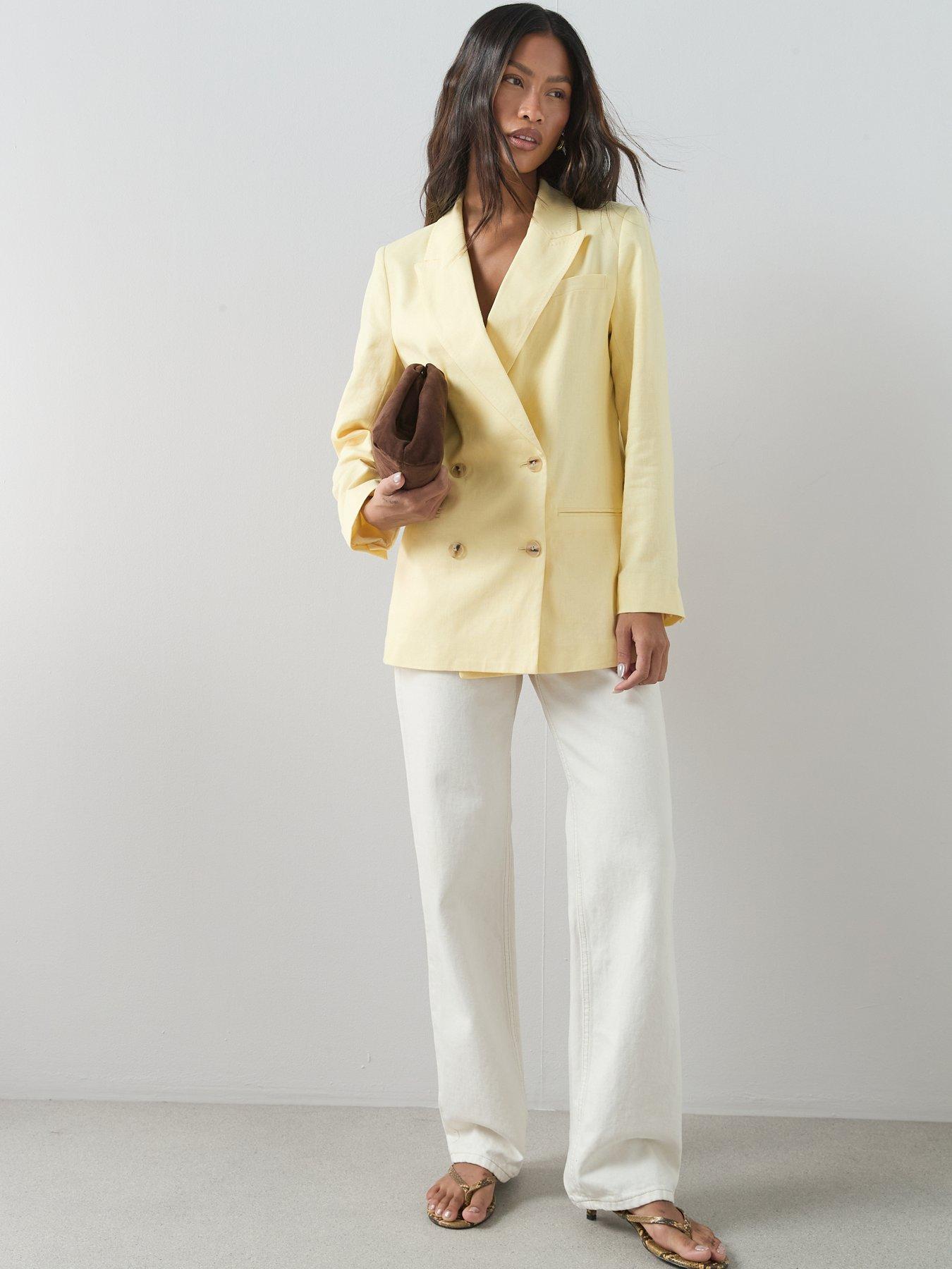 Image 3 of 6 of The Very Collection Double Breasted Linen Blazer - Lemon
