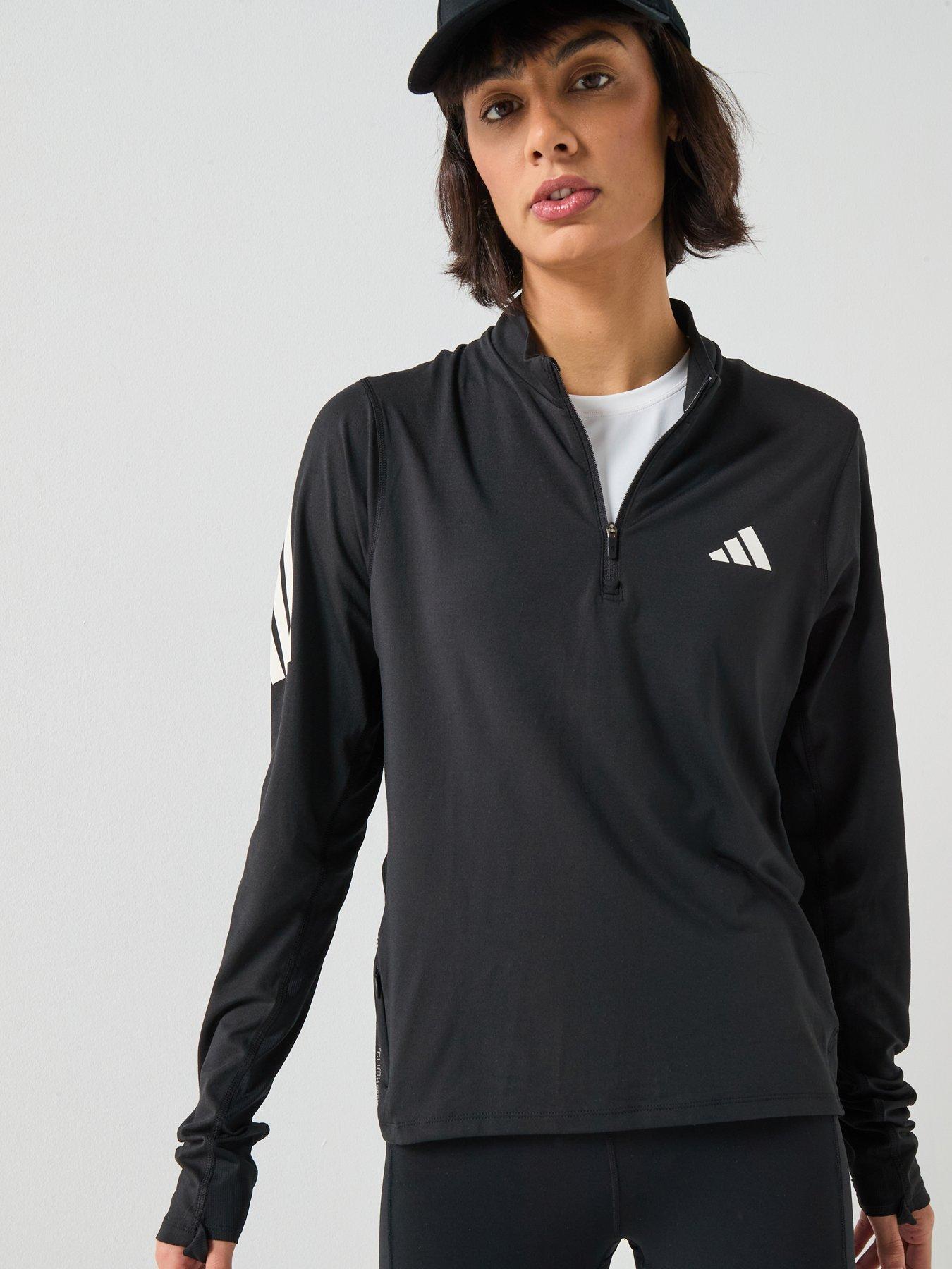 Image 1 of 6 of adidas Womens Running Adi365 Iconic Stripes Zip Top - Black