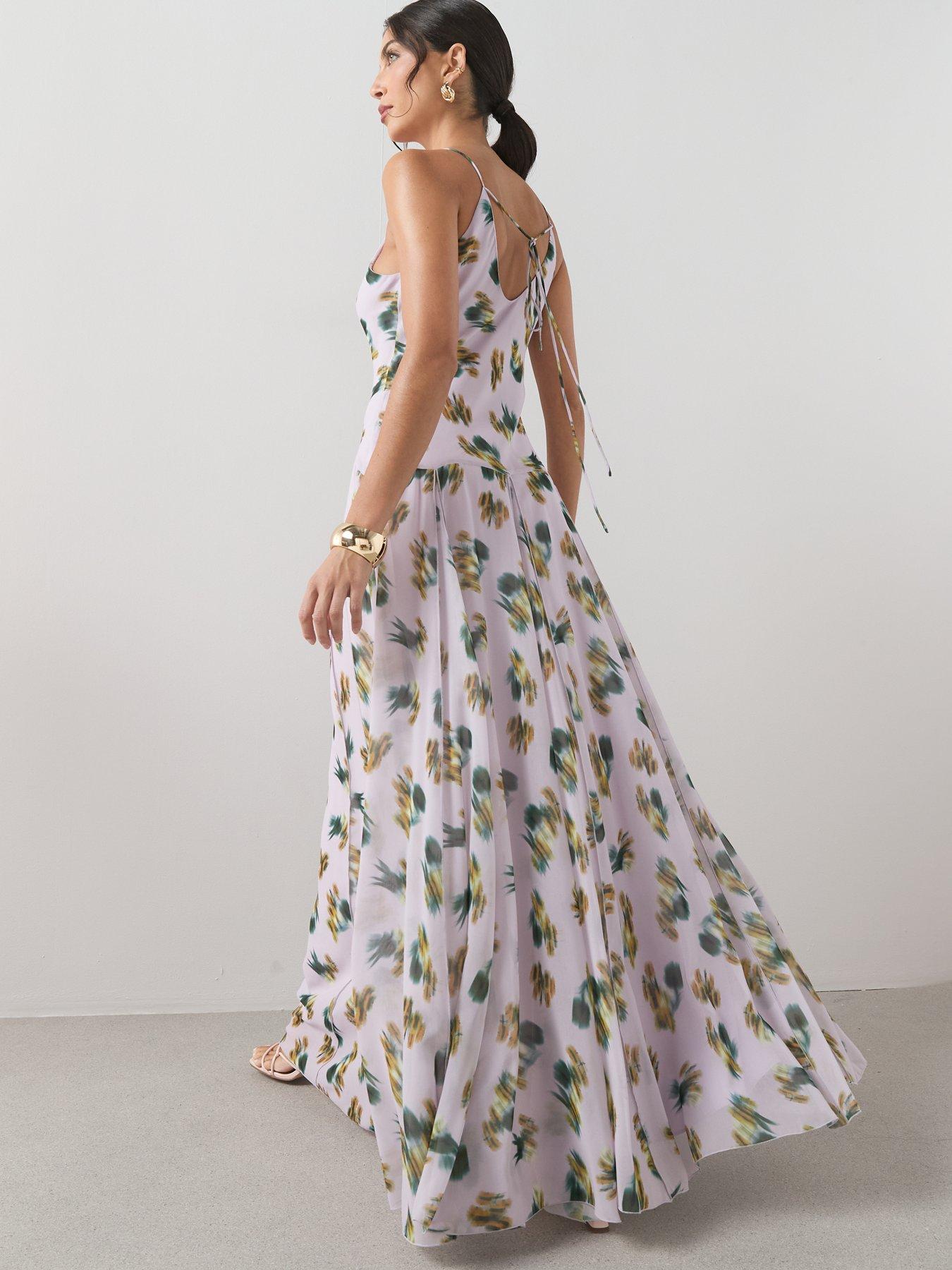 Image 2 of 7 of The Very Collection Strappy Printed Volume Hem Maxi Dress - Lilac