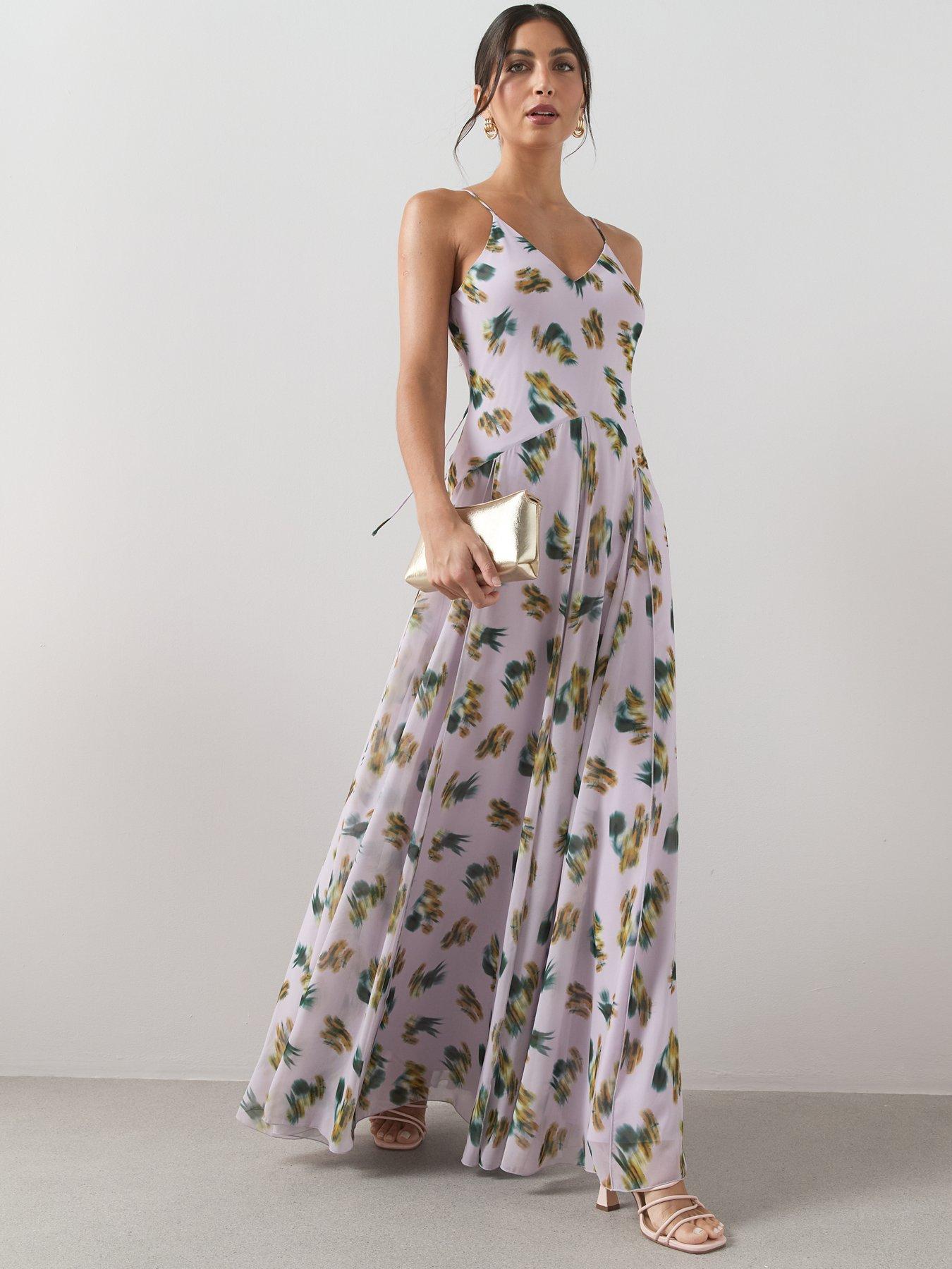 Image 3 of 7 of The Very Collection Strappy Printed Volume Hem Maxi Dress - Lilac