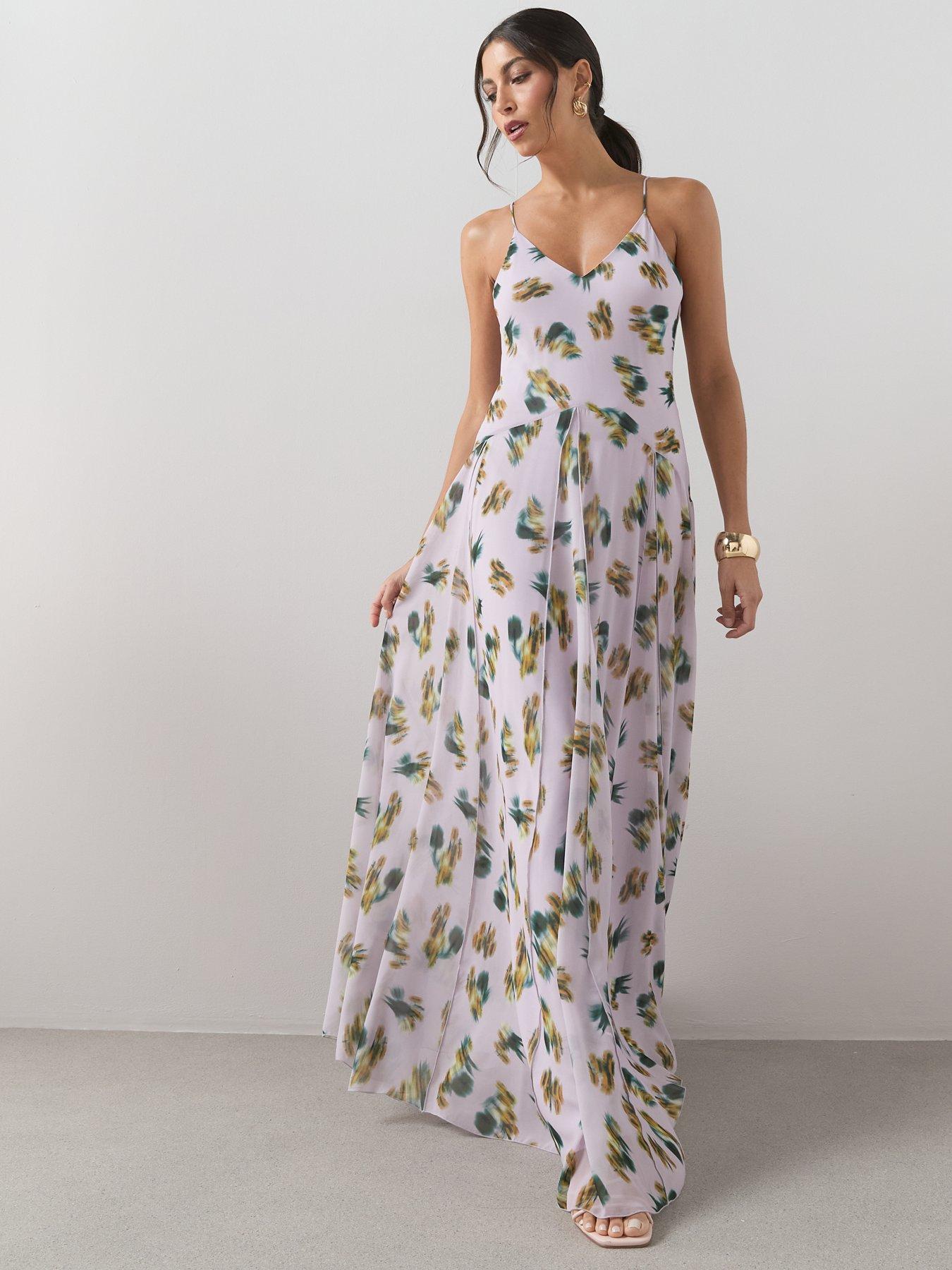 Image 6 of 7 of The Very Collection Strappy Printed Volume Hem Maxi Dress - Lilac