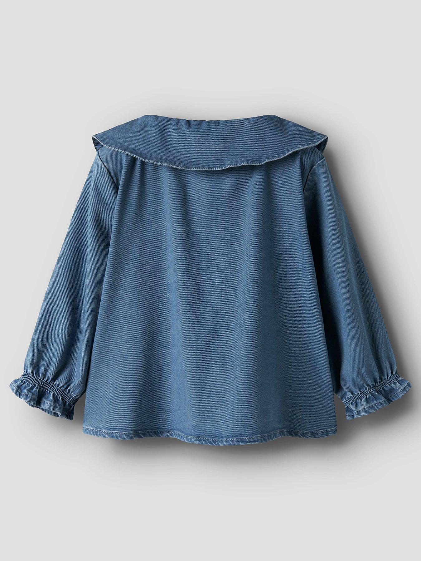 Image 2 of 3 of Name It Mini Girls Long Sleeve Denim Collared Shirt - Blue