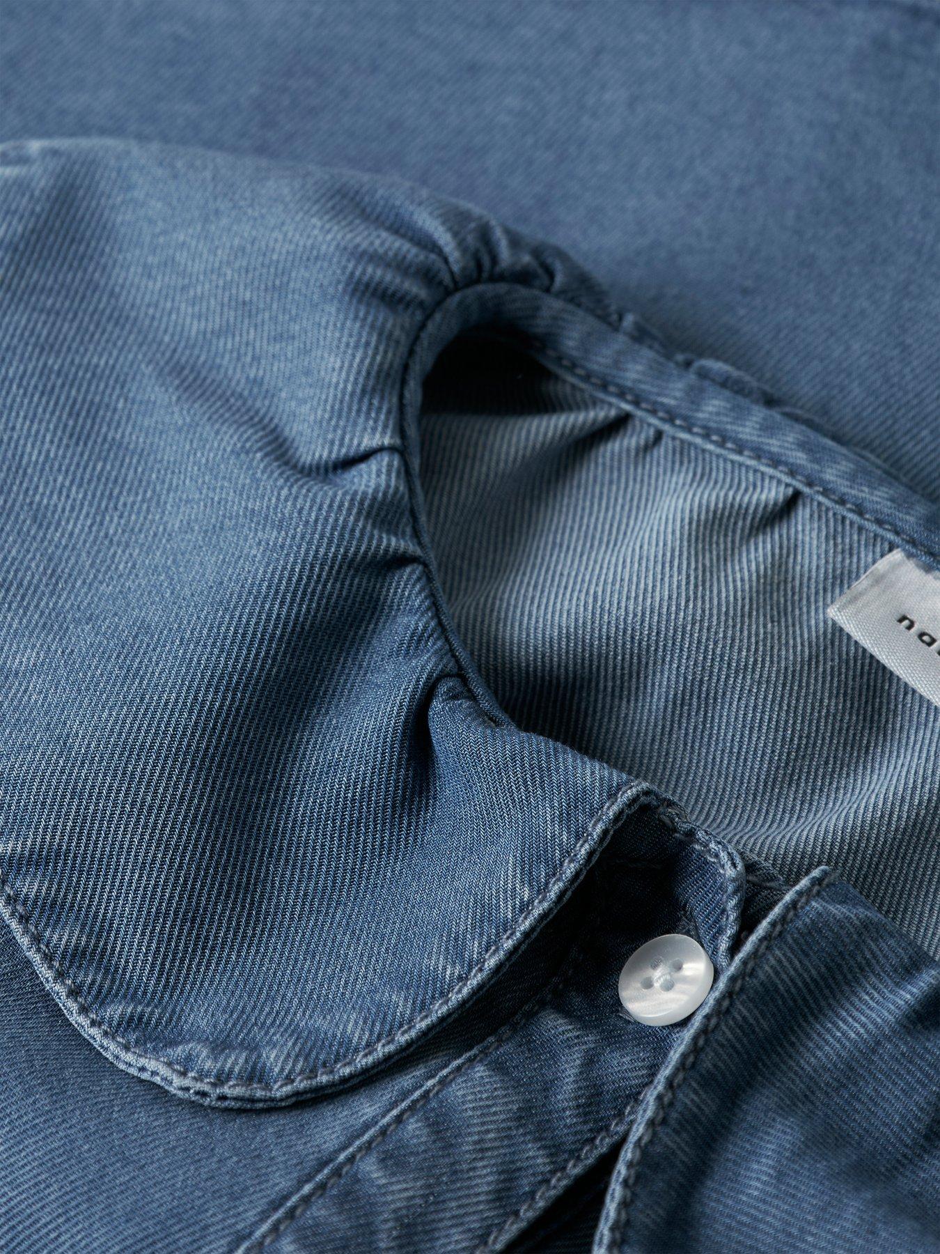 Image 3 of 3 of Name It Mini Girls Long Sleeve Denim Collared Shirt - Blue