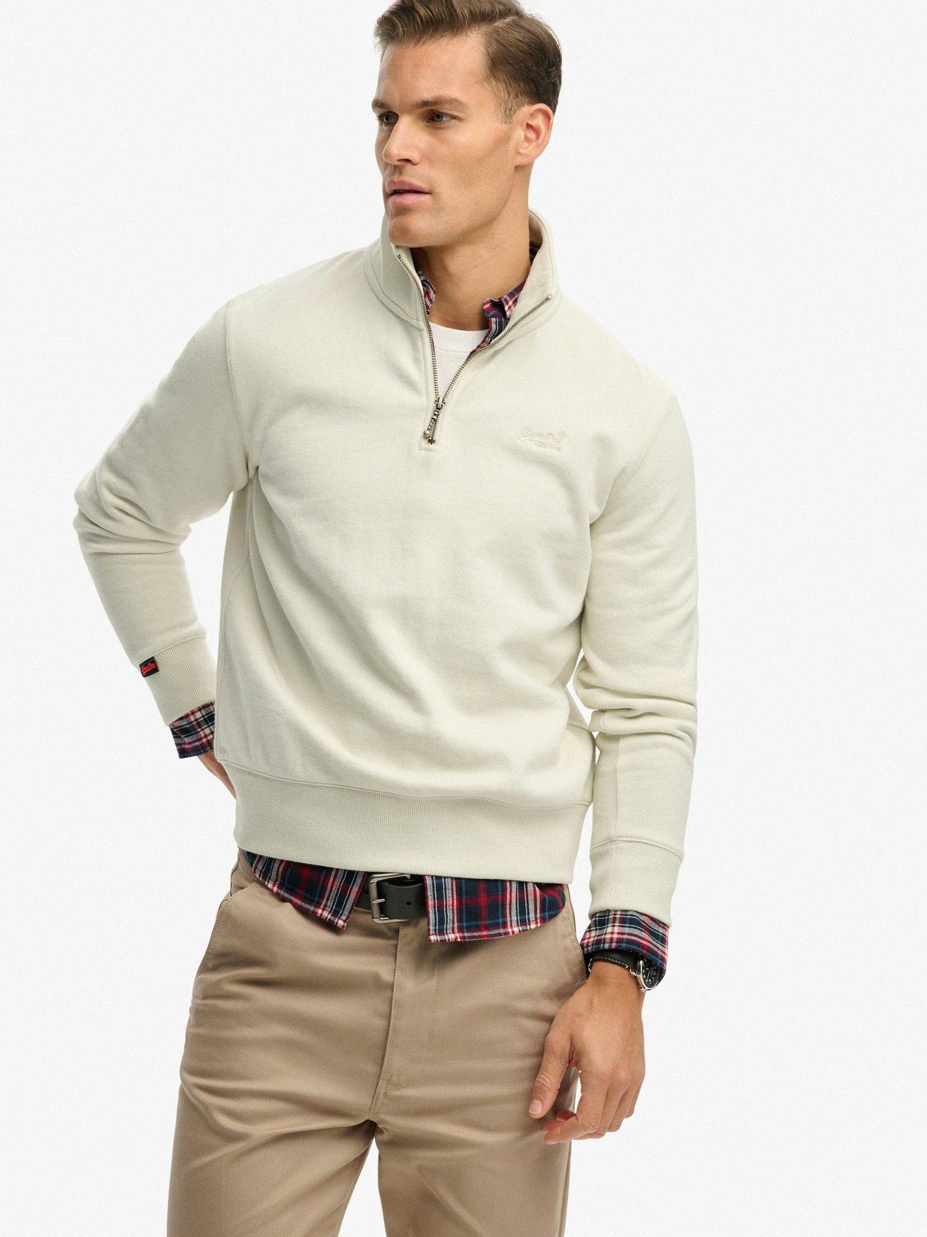 superdry-essential-logo-henley-14-zip-sweatshirt-beigefront
