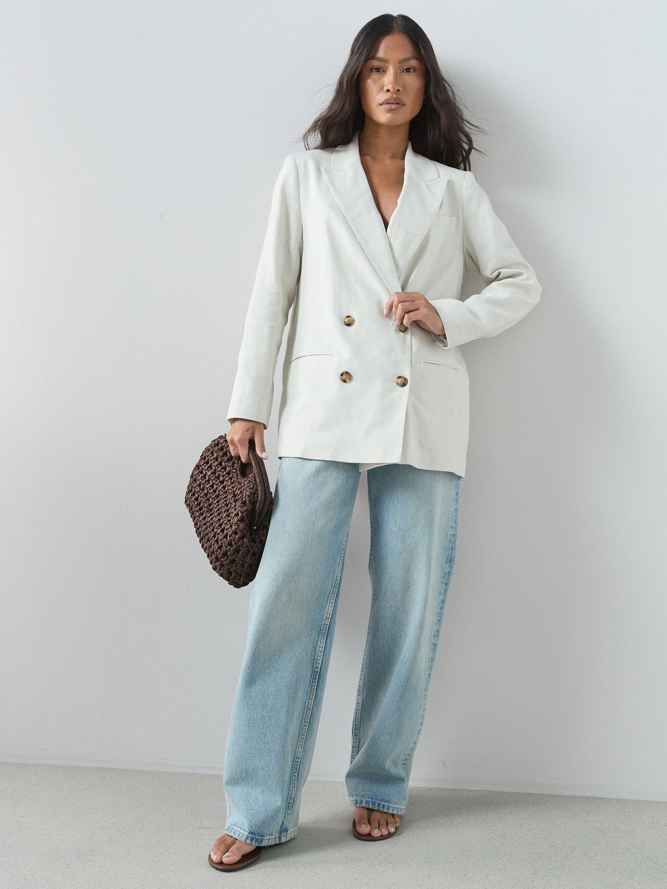 Image 3 of 6 of The Very Collection Double Breasted Linen Blazer - Natural