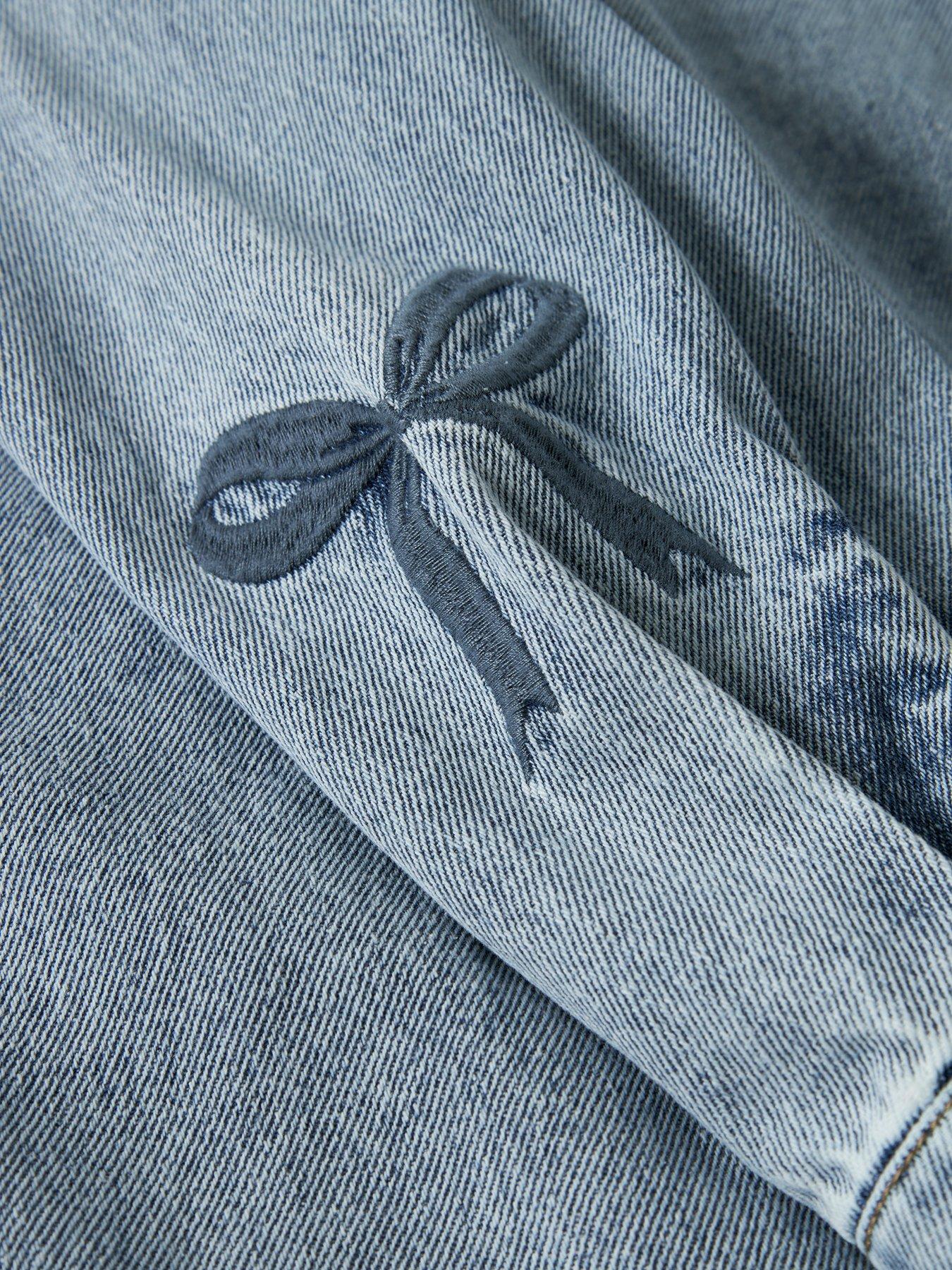 Image 4 of 5 of Name It Girls Bow Embroidered Denim Jacket - Blue