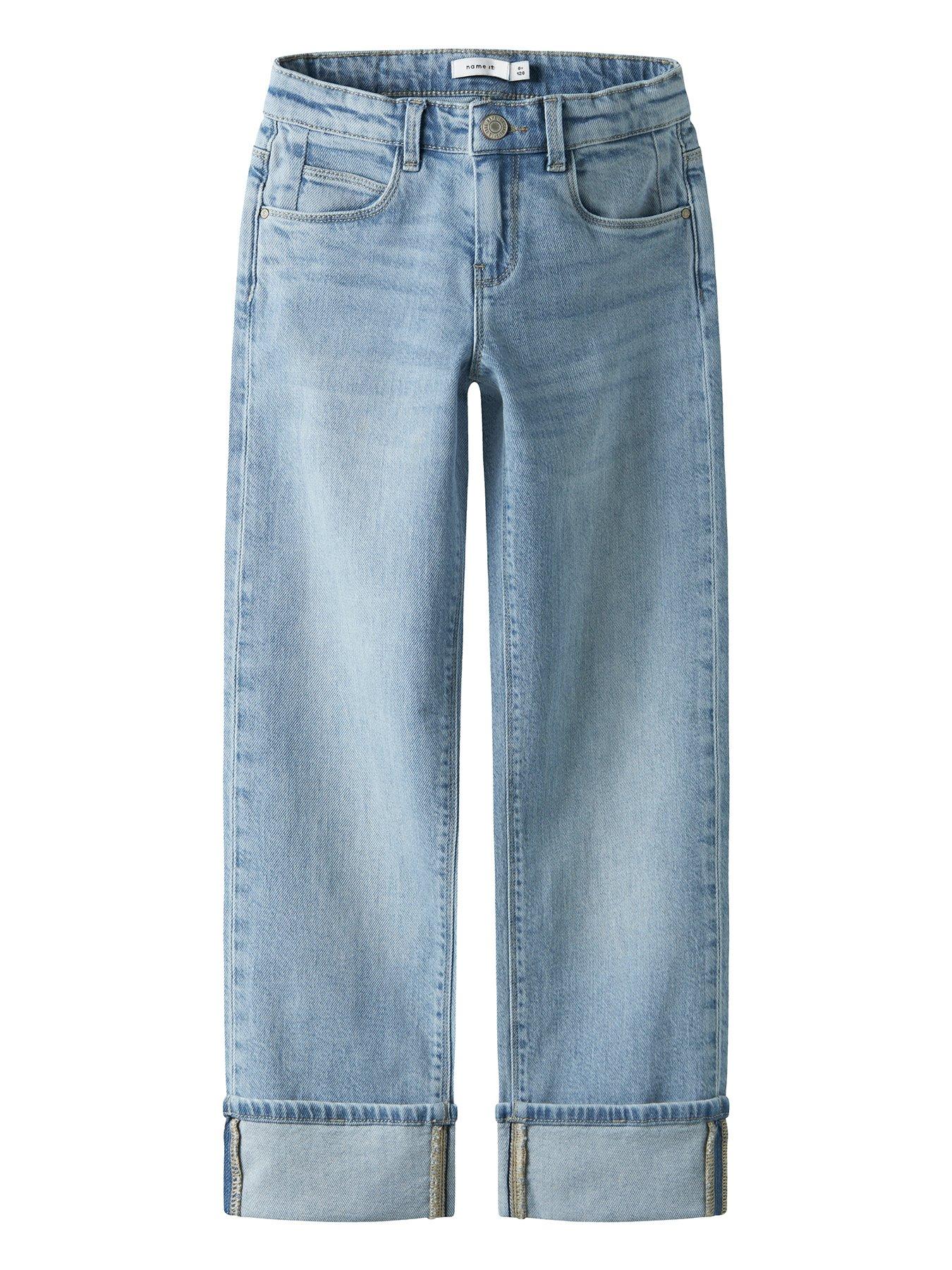Image 2 of 6 of Name It Girls Straight Leg Turn Up Jeans - Light Blue