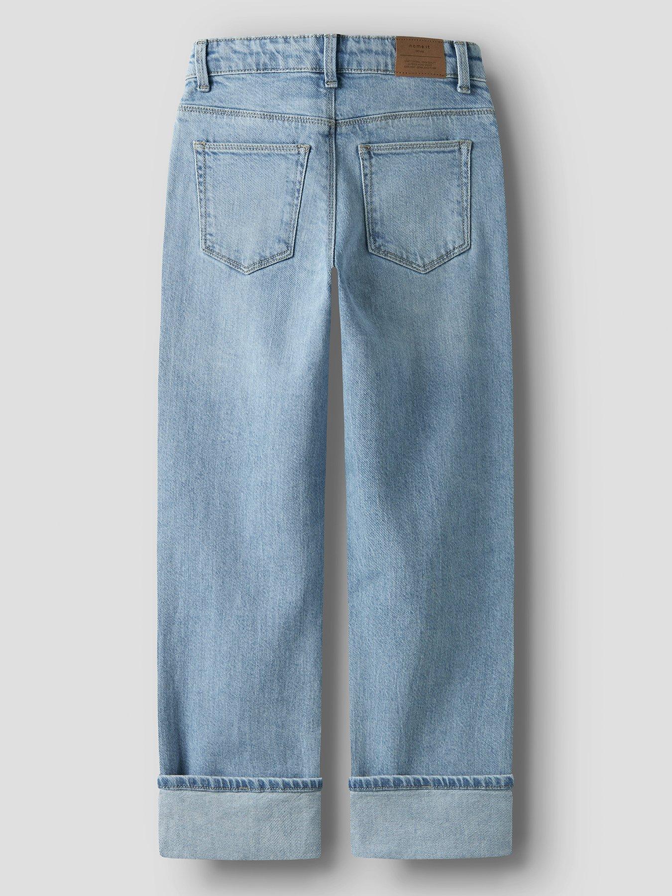 Image 3 of 6 of Name It Girls Straight Leg Turn Up Jeans - Light Blue