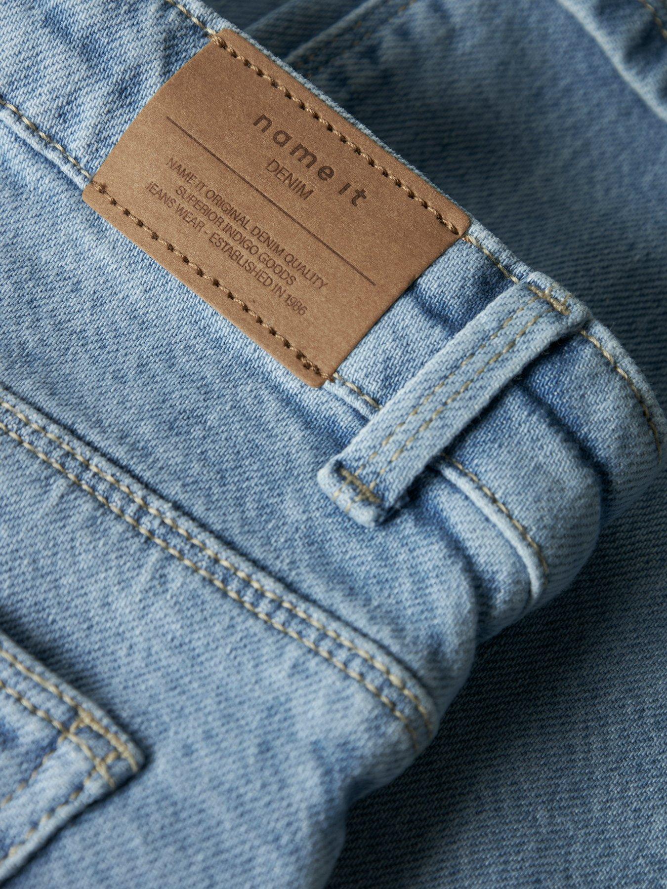 Image 5 of 6 of Name It Girls Straight Leg Turn Up Jeans - Light Blue