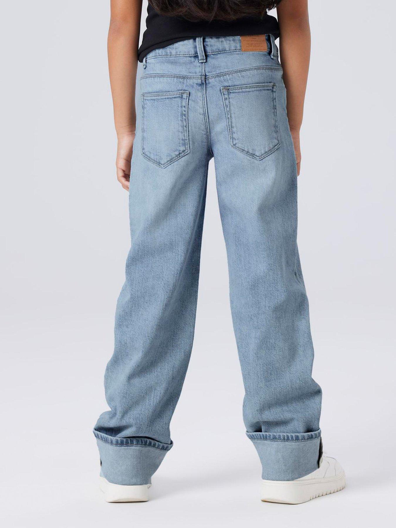 Image 6 of 6 of Name It Girls Straight Leg Turn Up Jeans - Light Blue