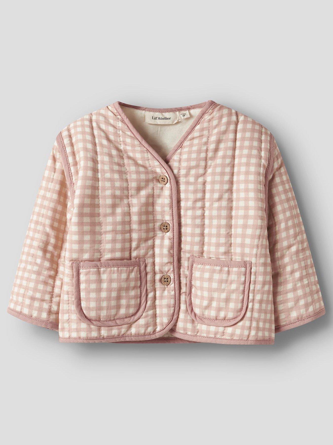 Image 1 of 3 of Lil Atelier Baby Girls Sibling Gingham Quilted Jacket - Pink
