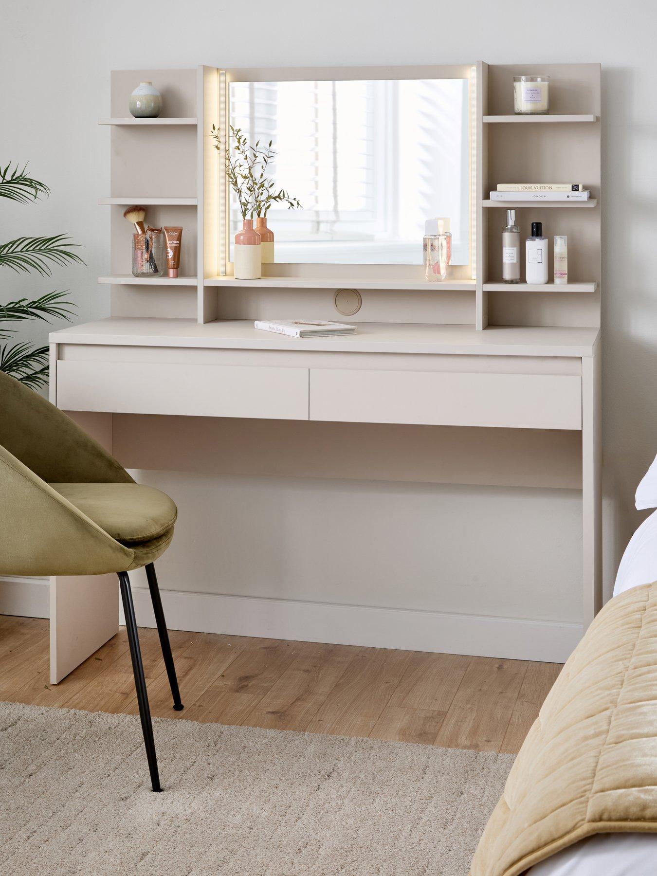 Image 1 of 7 of The Very Collection Lisson Lit Dressing Table with Mirror&nbsp;- Oatmeal - FSC&reg; Certified
