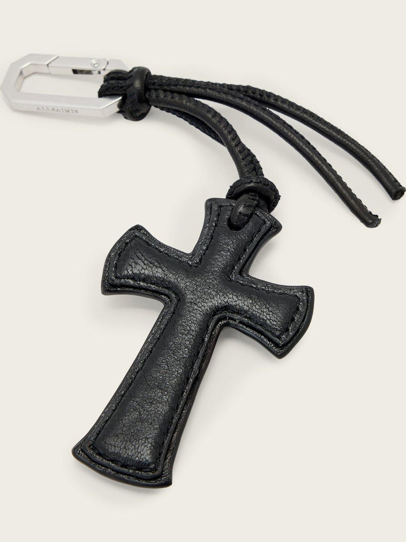AllSaints Leather G Cross Keyring - Black