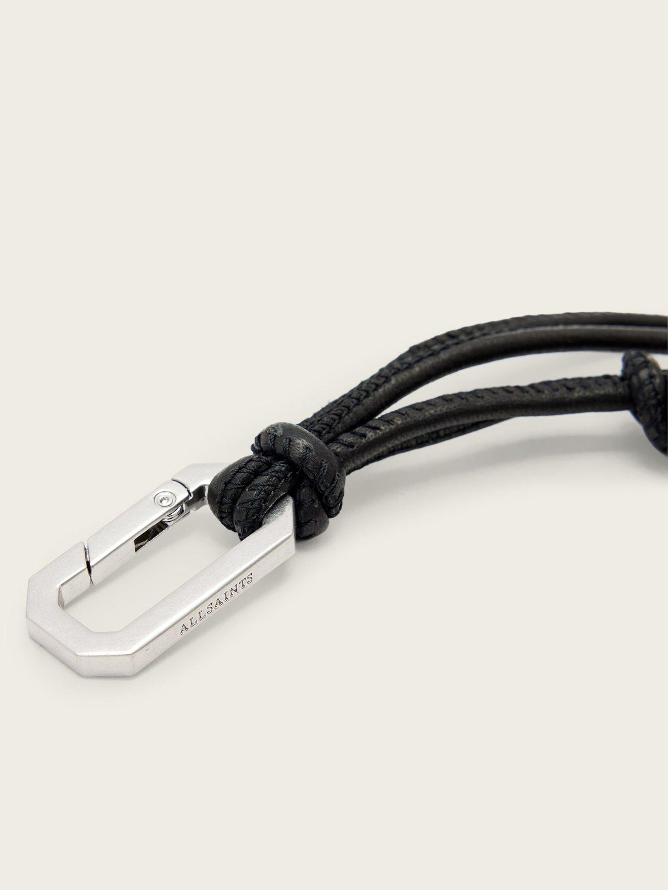Image 2 of 2 of AllSaints Leather G Cross Keyring - Black