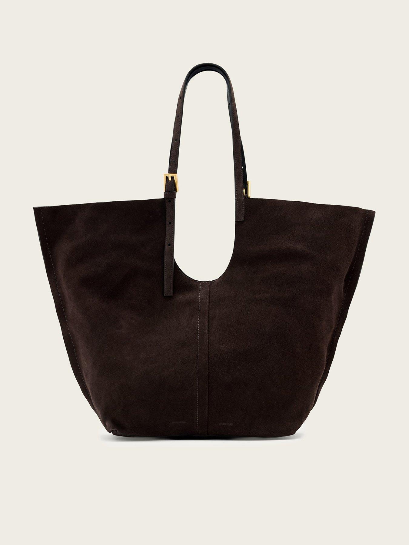 allsaints-ara-suede-ew-tote-brownfront
