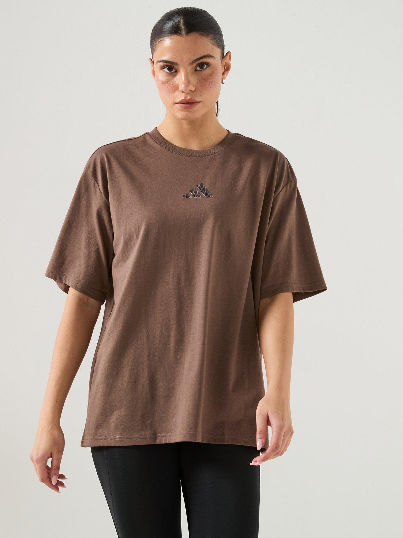 adidas Womens Training Animal Graphic T-Shirt - Brown