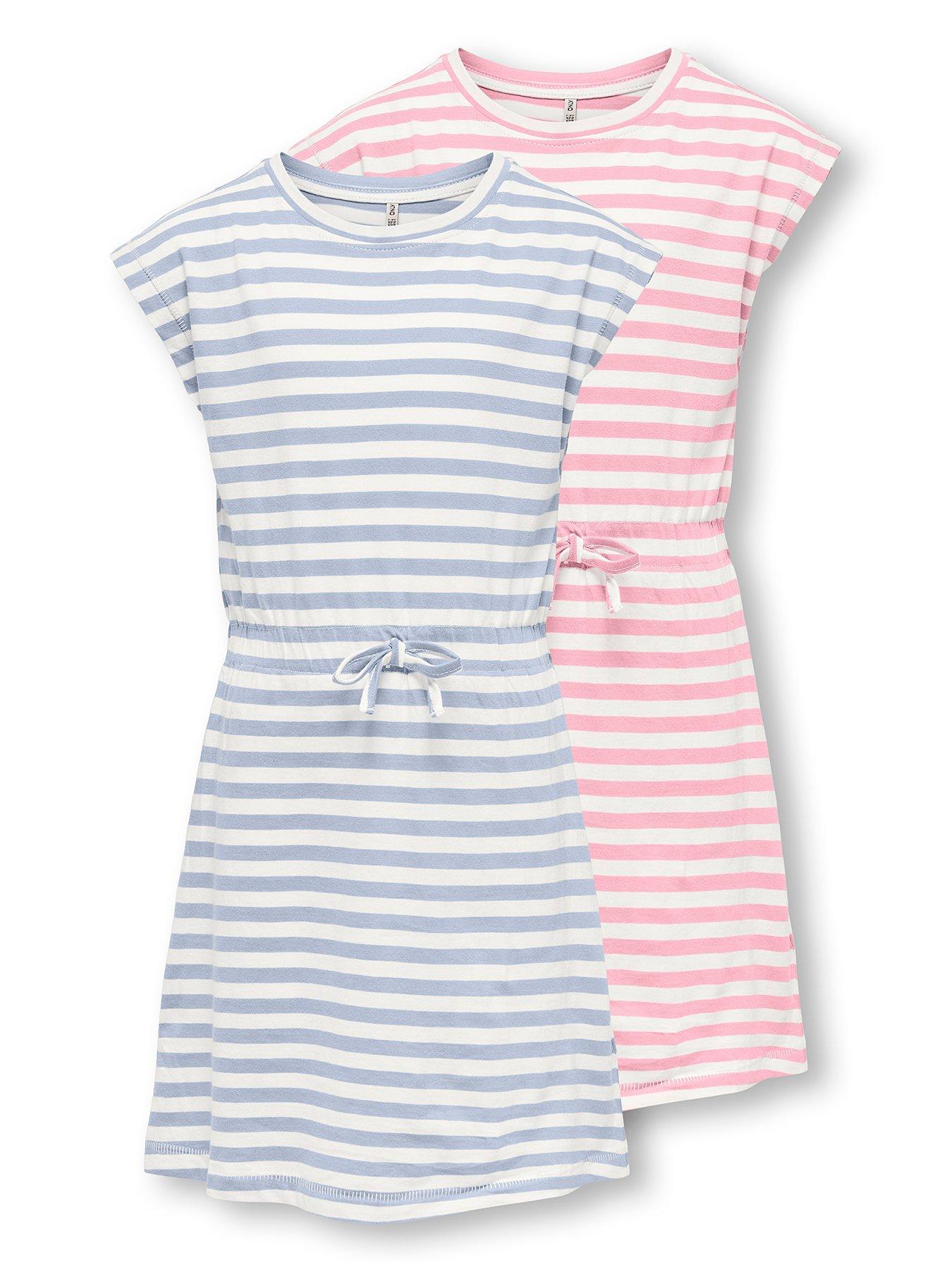 Only Kids Girls 2 Pack Stripe Short Sleeve Jersey Dresses - Multi