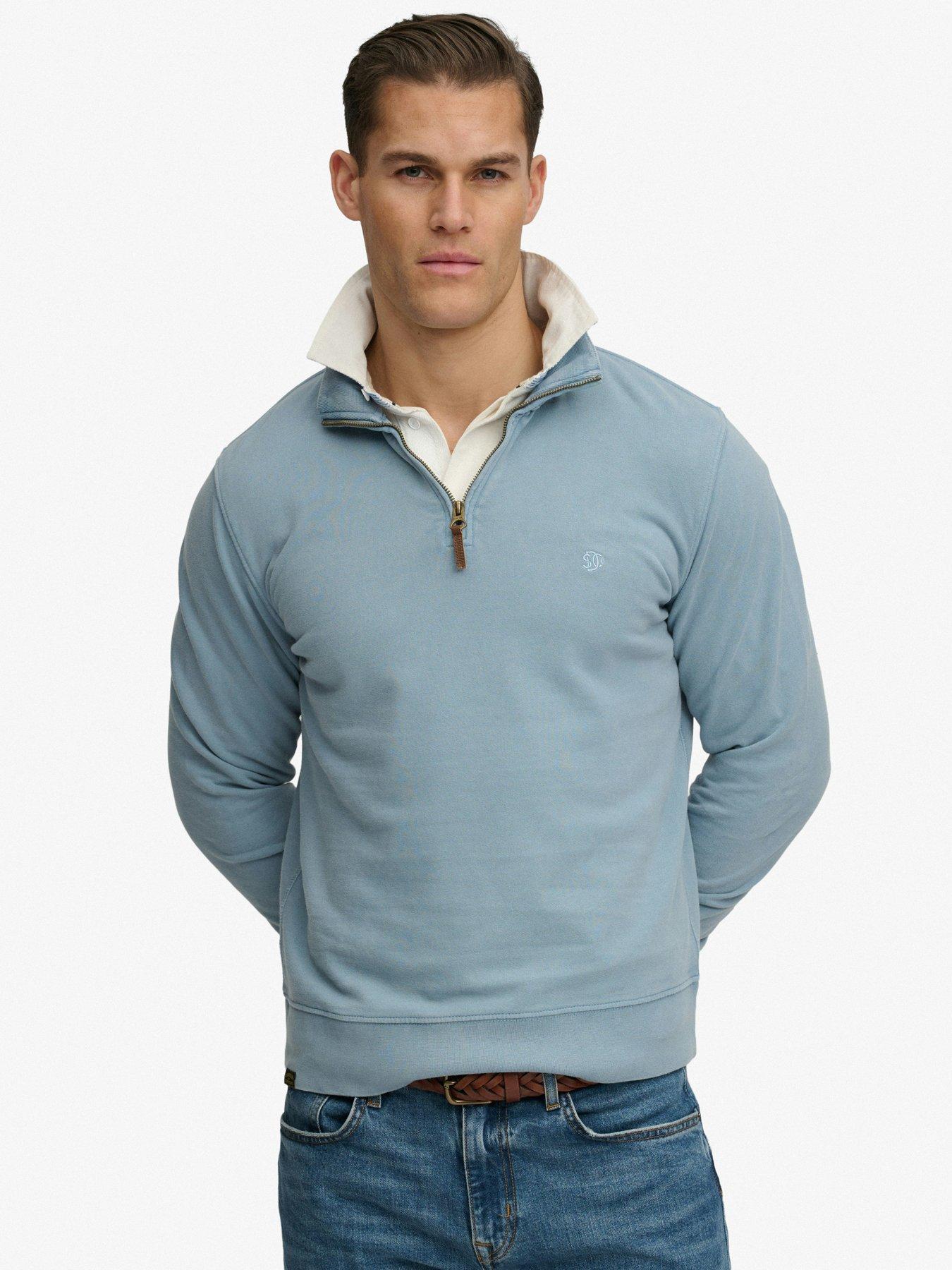 Superdry Superdry Classic Essential Henley 1/4 Zip Sweatshirt - Blue