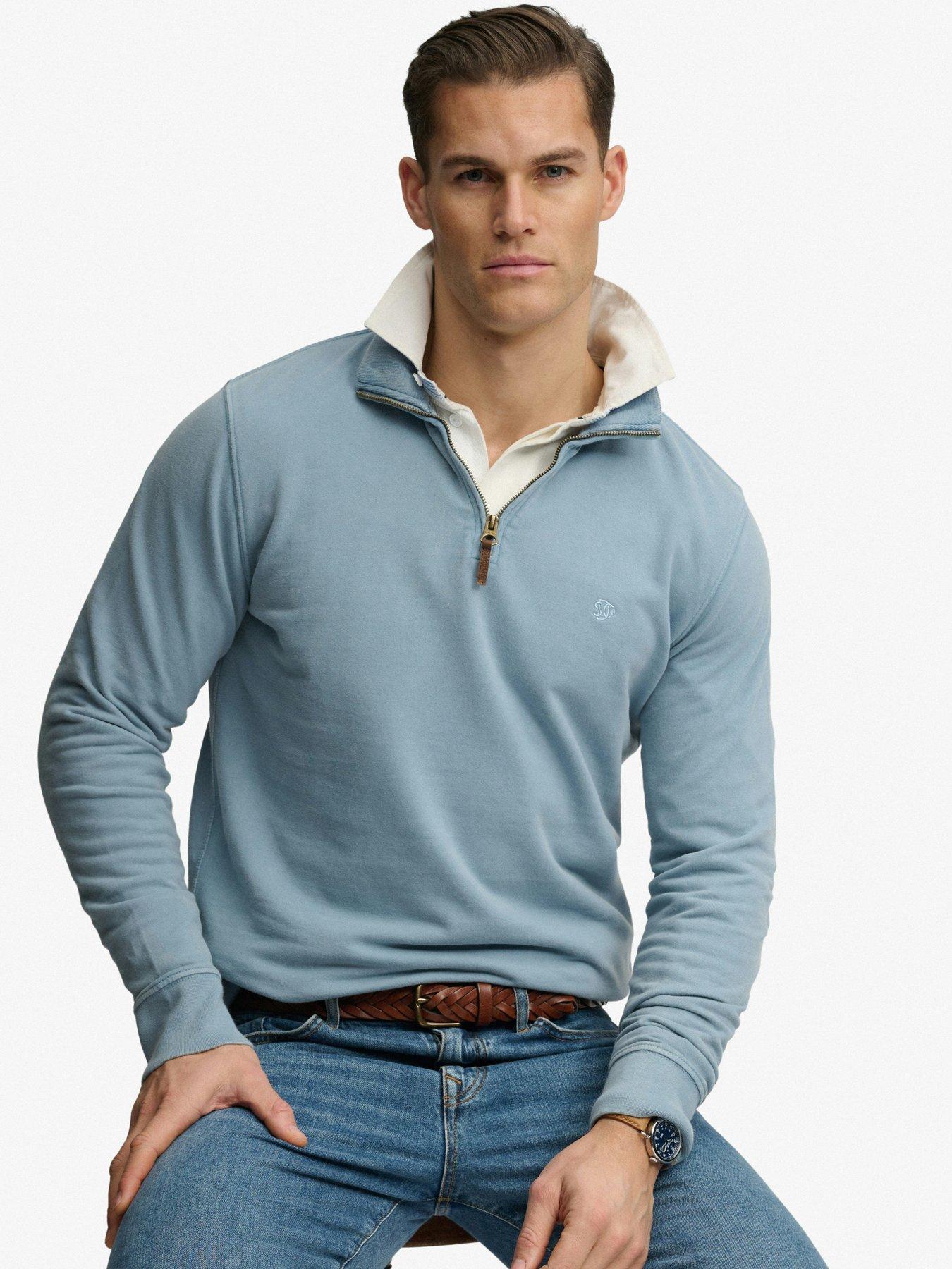 Image 4 of 5 of Superdry Classic Essential Henley 1/4 Zip Sweatshirt - Blue