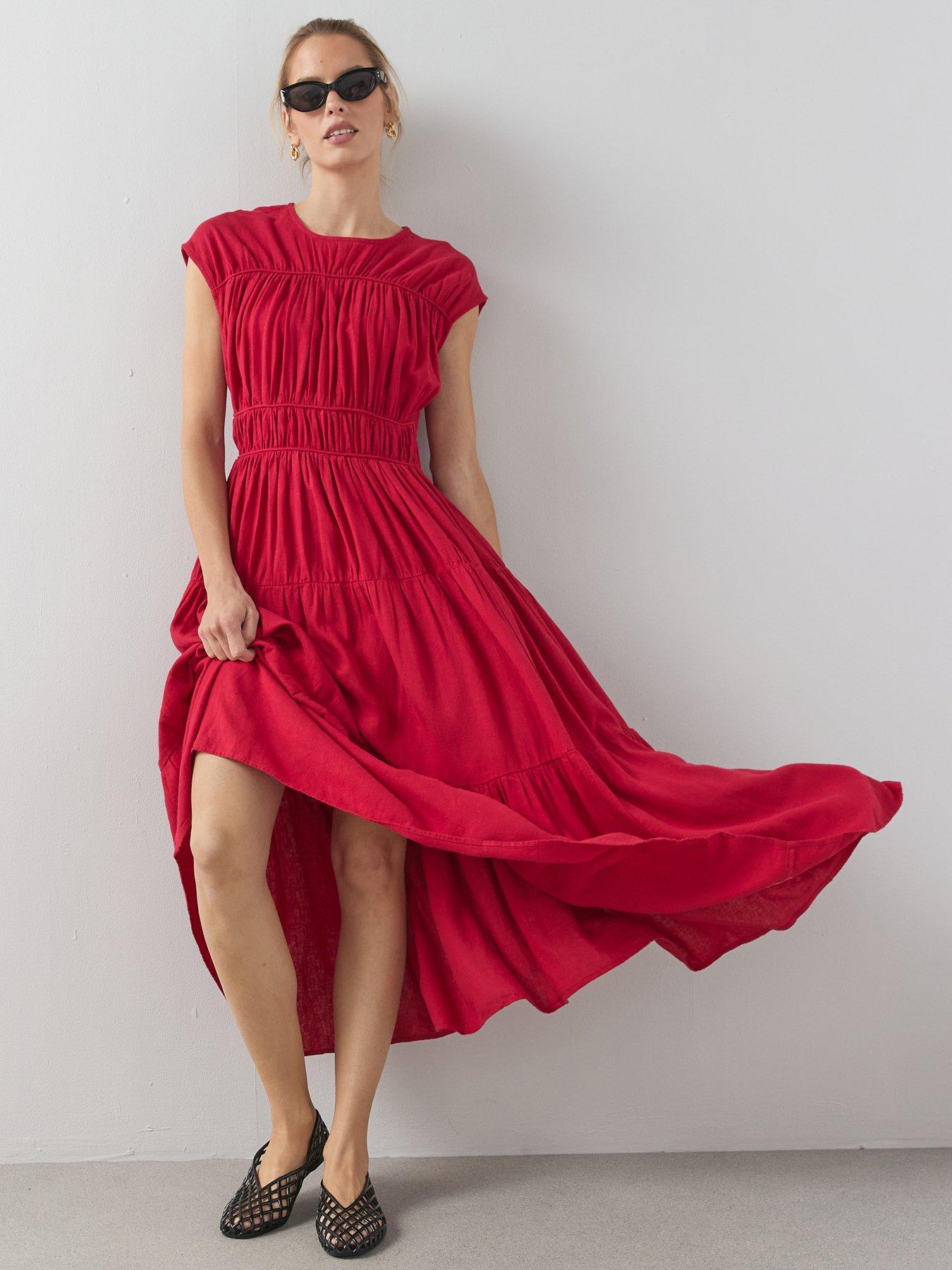 The Very Collection Gathered Detail Cinched Midaxi Dress - Red
