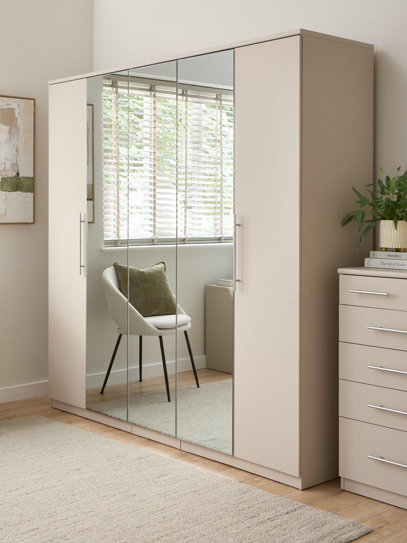 Image 1 of 7 of Very Home Prague 5 Door Mirrored&nbsp;Wardrobe - Oatmeal