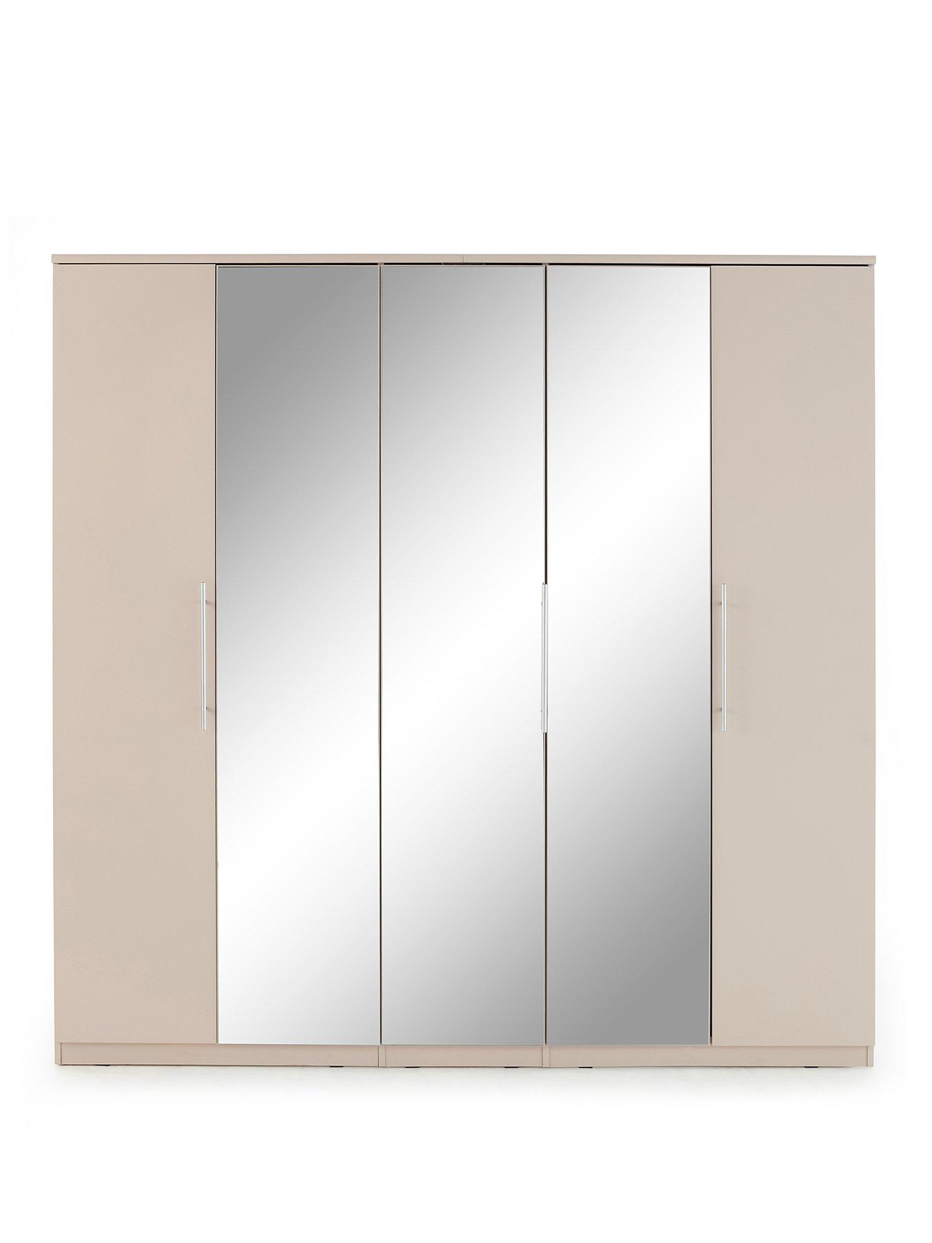 Image 2 of 7 of Very Home Prague 5 Door Mirrored&nbsp;Wardrobe - Oatmeal
