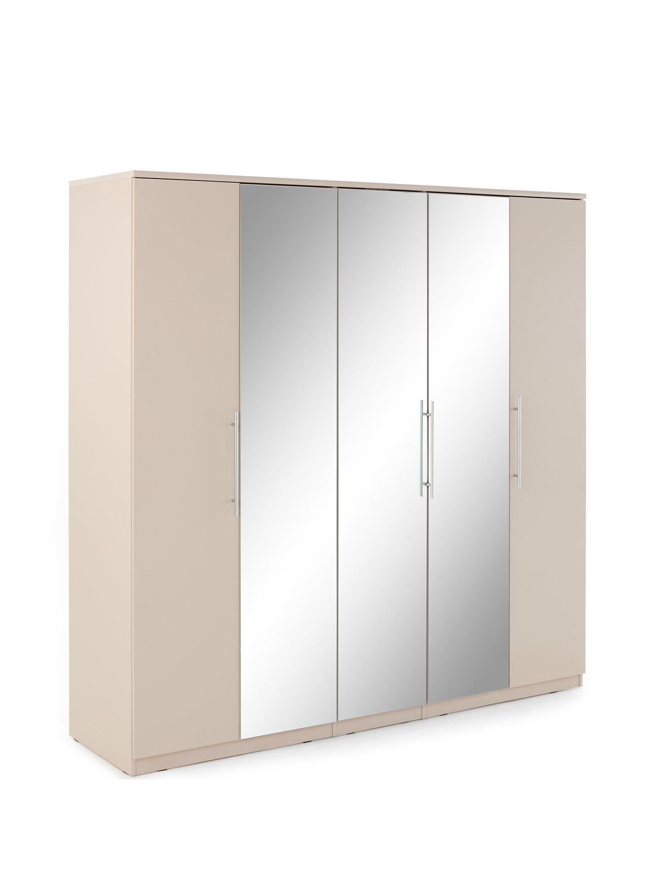 Image 3 of 7 of Very Home Prague 5 Door Mirrored&nbsp;Wardrobe - Oatmeal