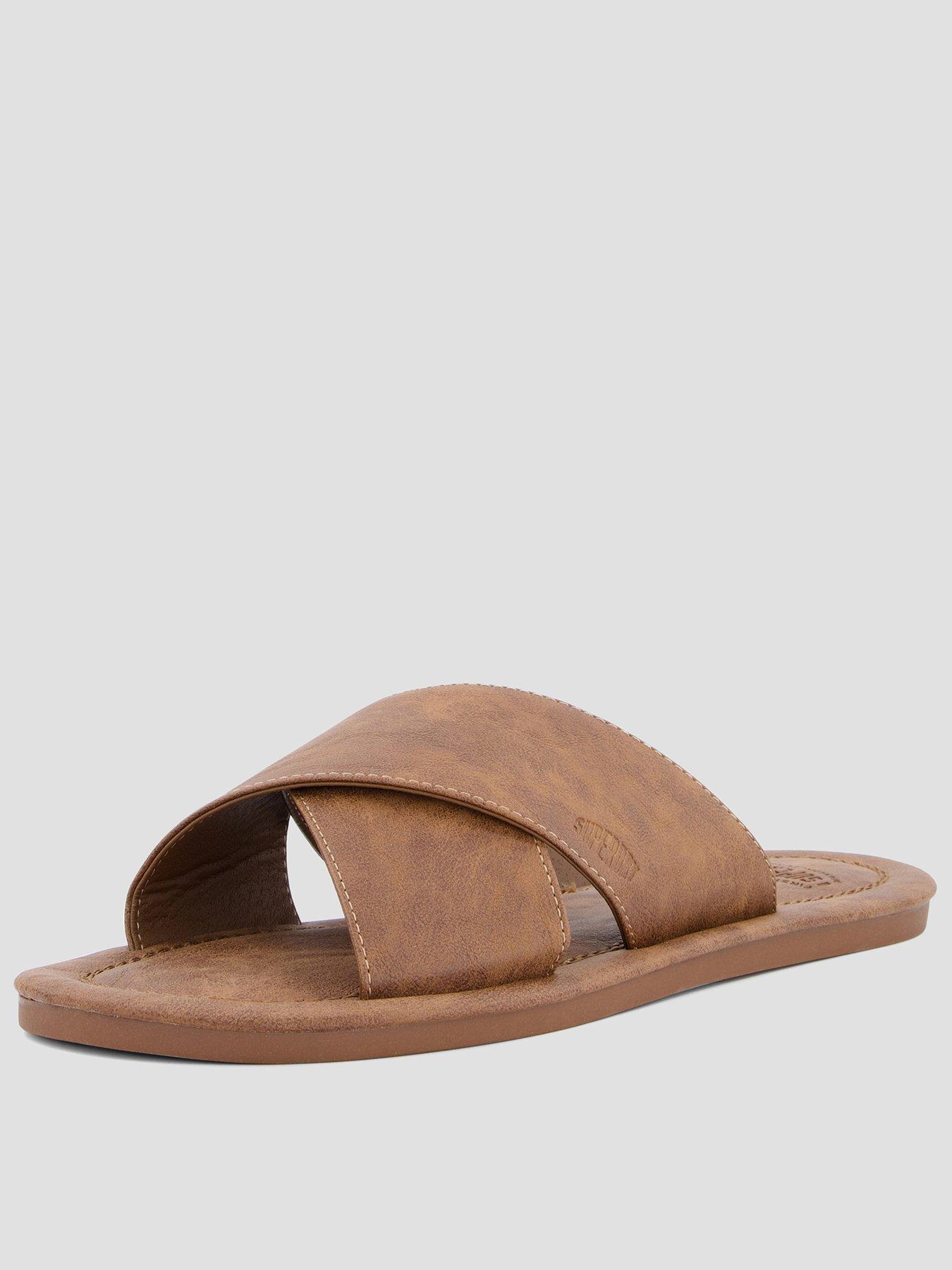Superdry Vintage Cross Strap Slides - Brown