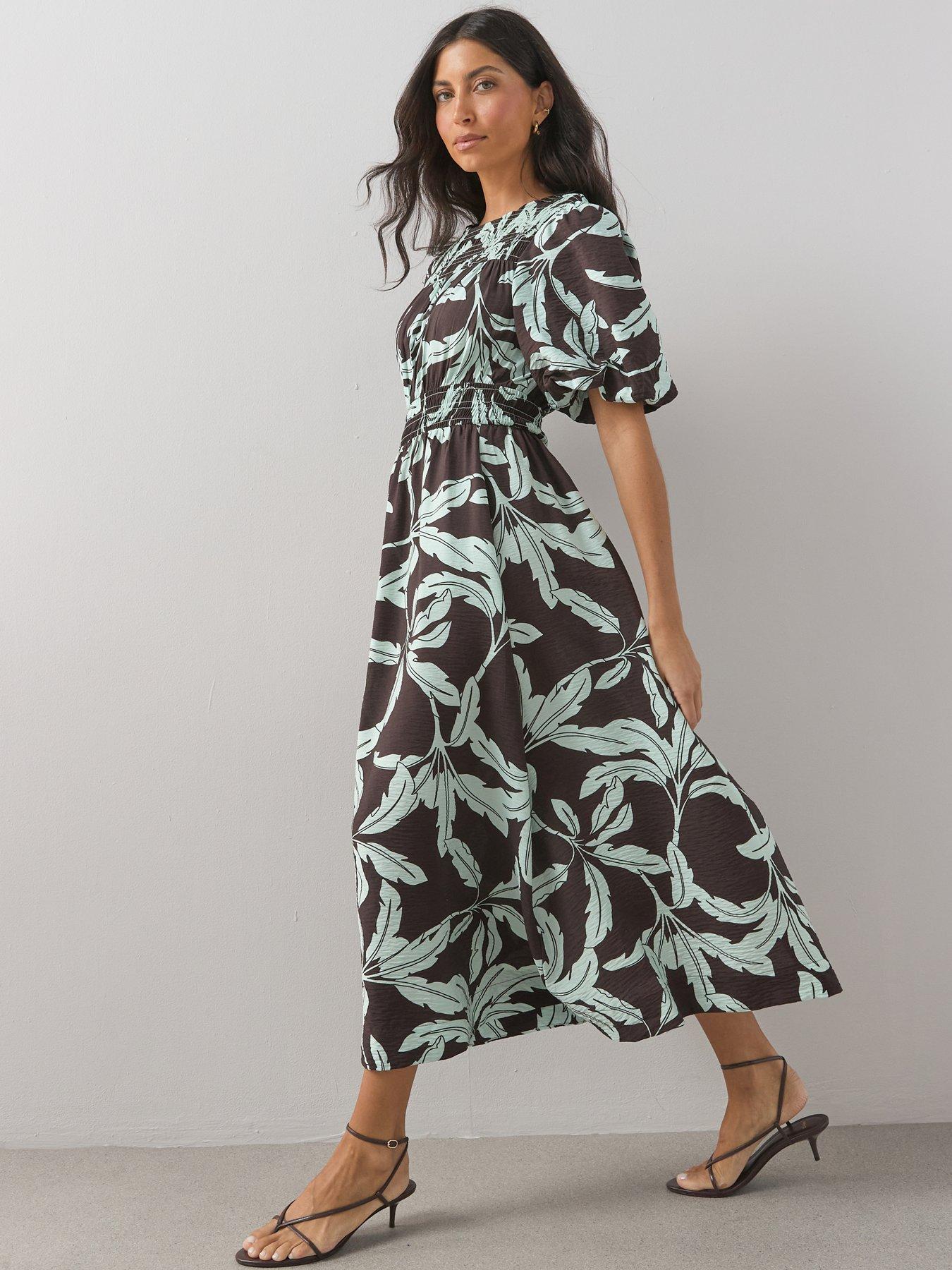 The Very Collection Shirred Detail Waisted Midi Dress - Print | Very ...