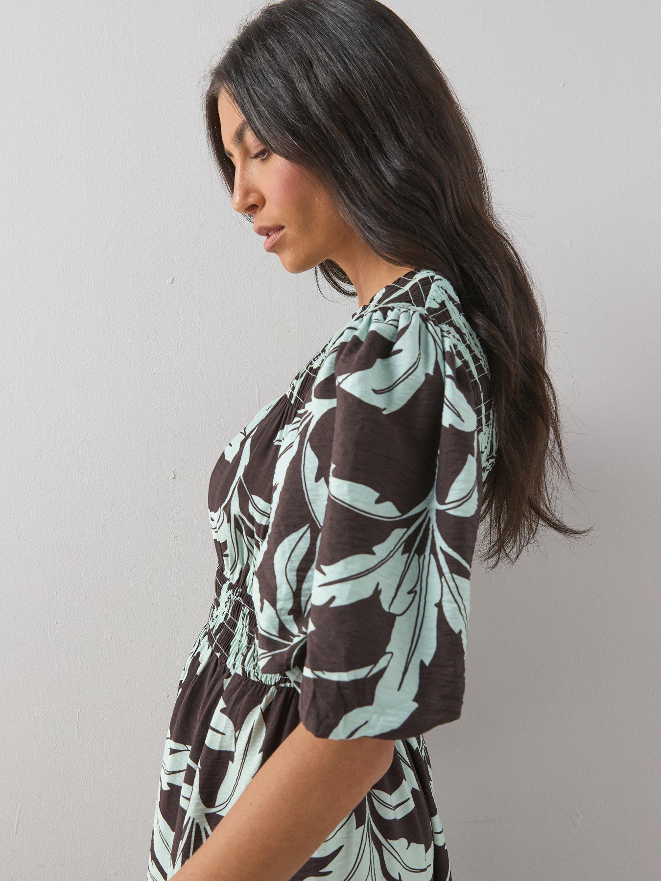 The Very Collection Shirred Detail Waisted Midi Dress - Print | Very ...
