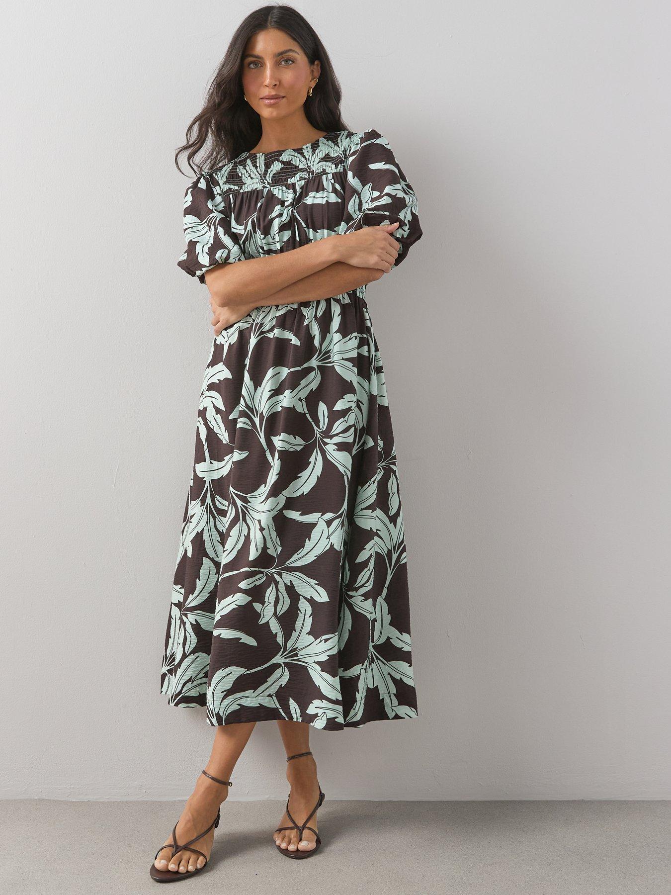 The Very Collection Shirred Detail Waisted Midi Dress - Print | Very ...