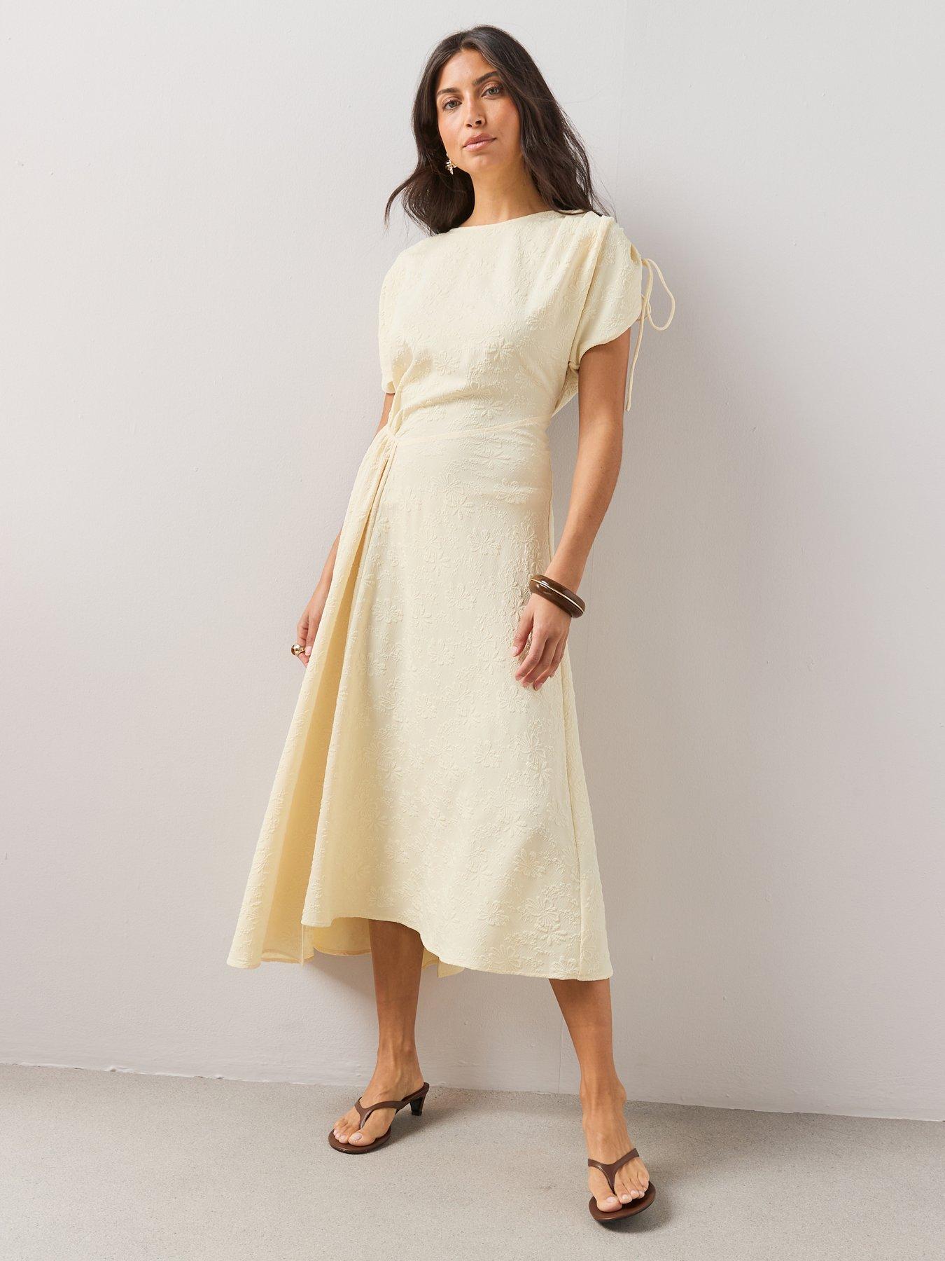 The Very Collection Textured Puff Sleeve Gathered Waist Midaxi Dress - Yellow