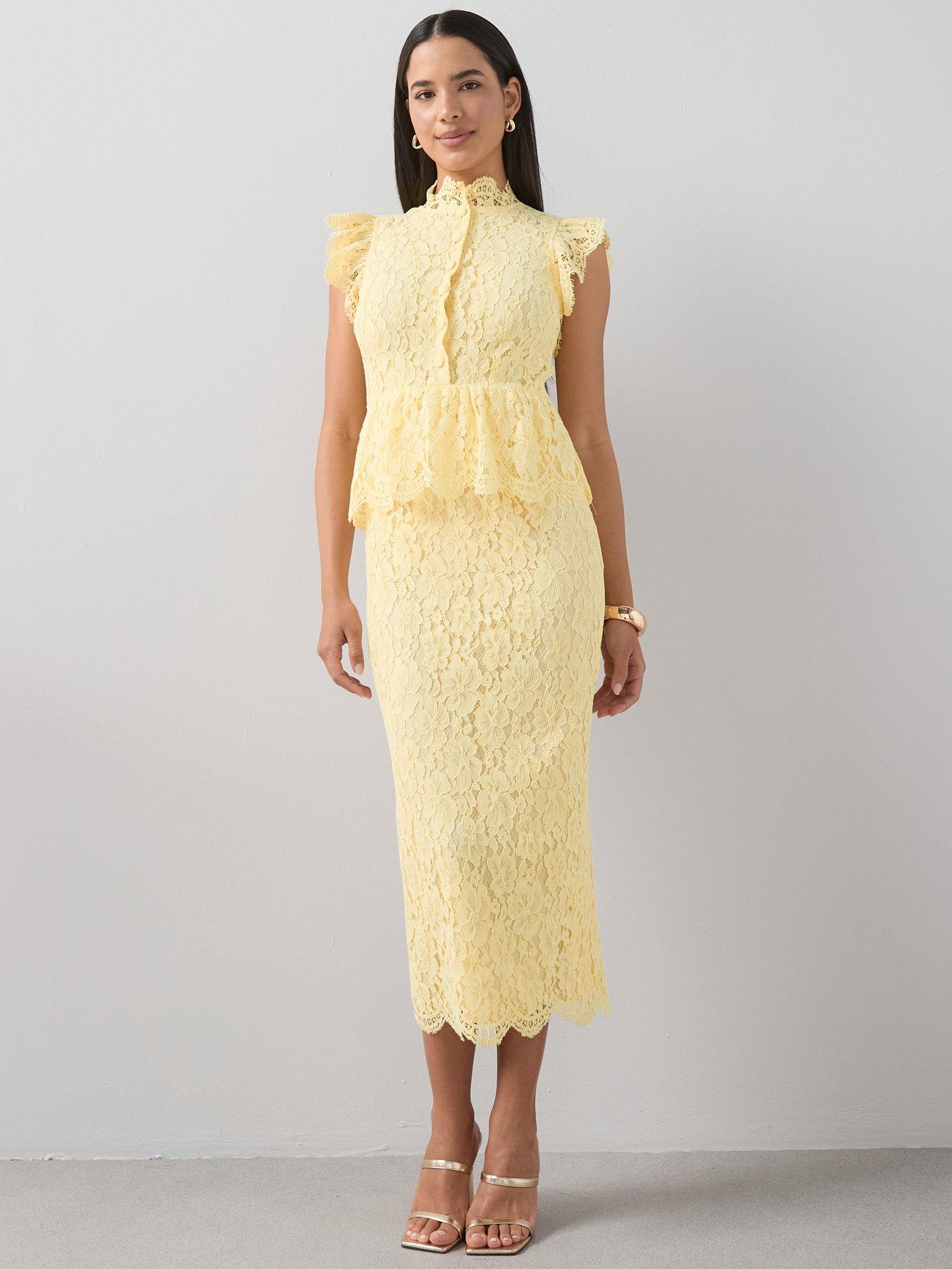 Image 1 of 7 of The Very Collection Lace Button Through Frill Dress - Yellow