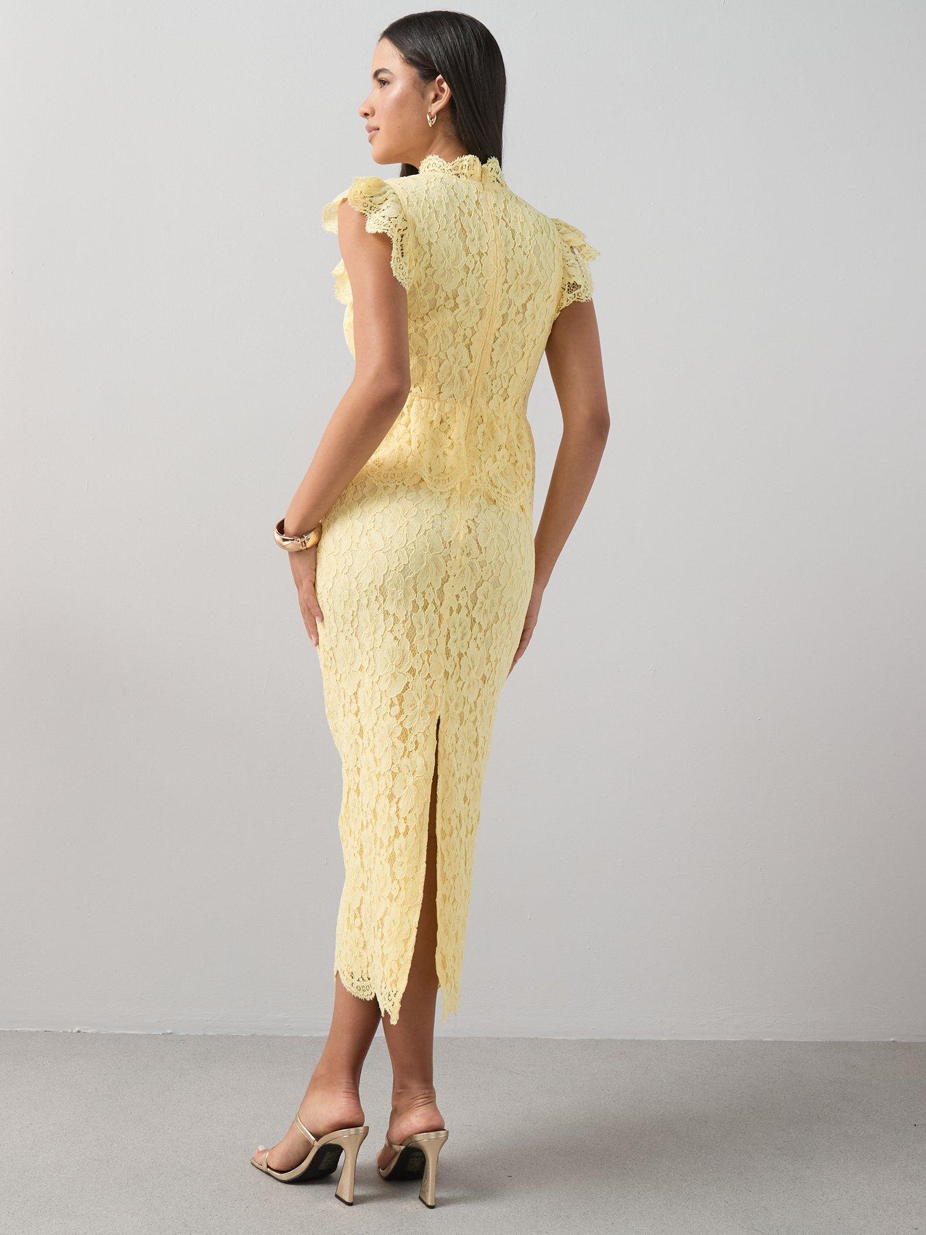 Image 2 of 7 of The Very Collection Lace Button Through Frill Dress - Yellow