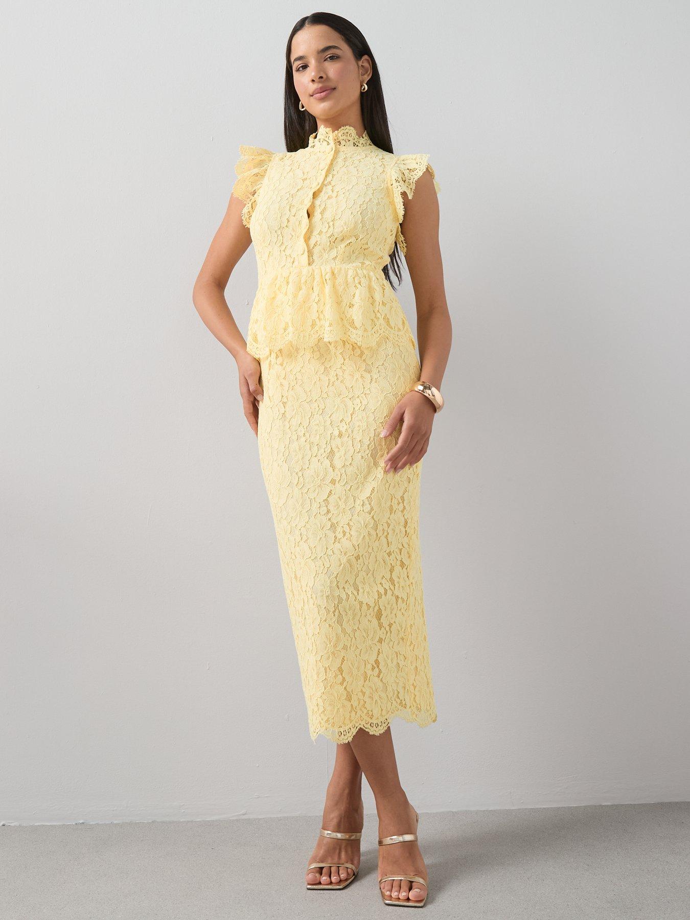 Image 3 of 7 of The Very Collection Lace Button Through Frill Dress - Yellow