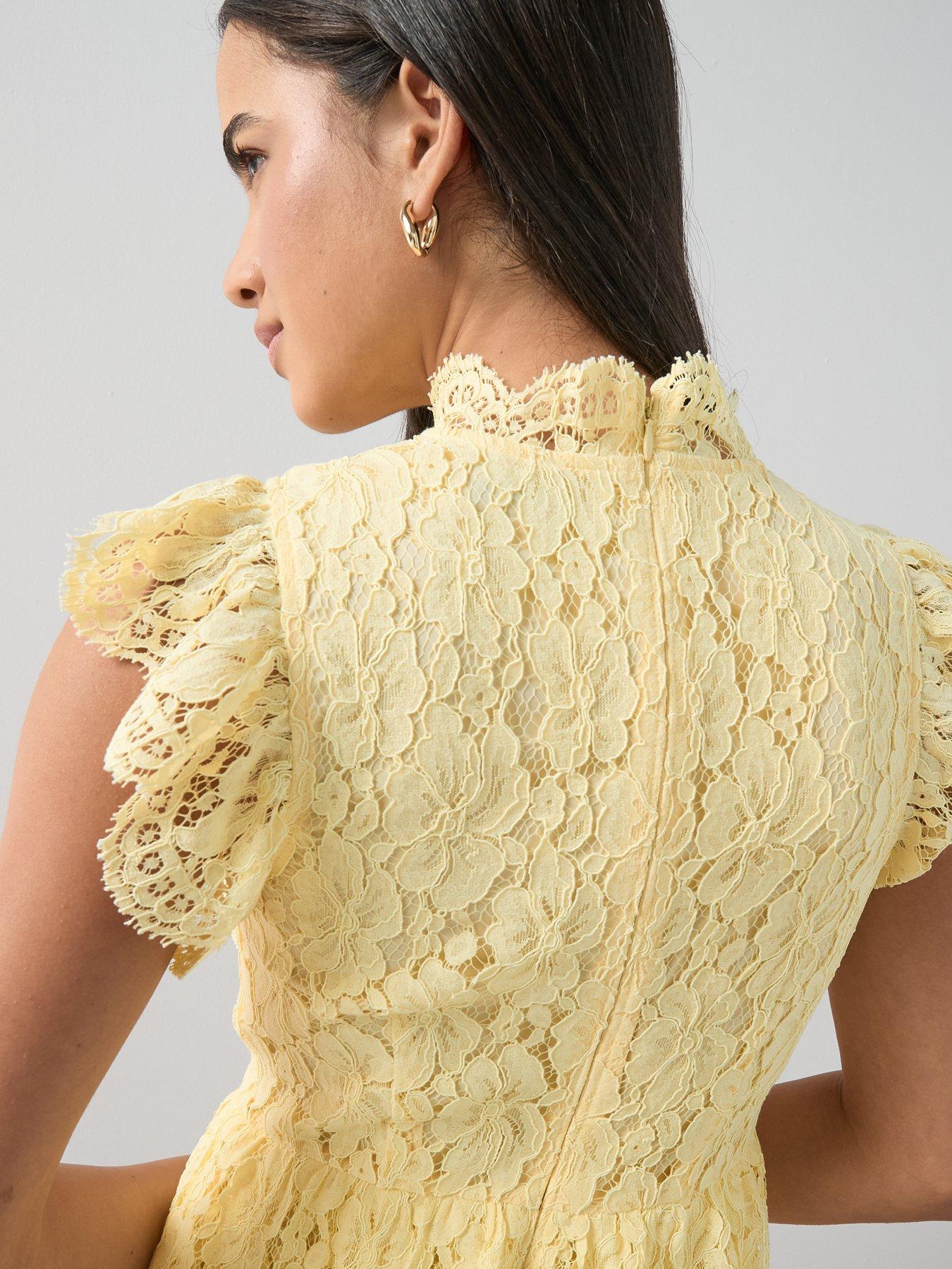 Image 5 of 7 of The Very Collection Lace Button Through Frill Dress - Yellow