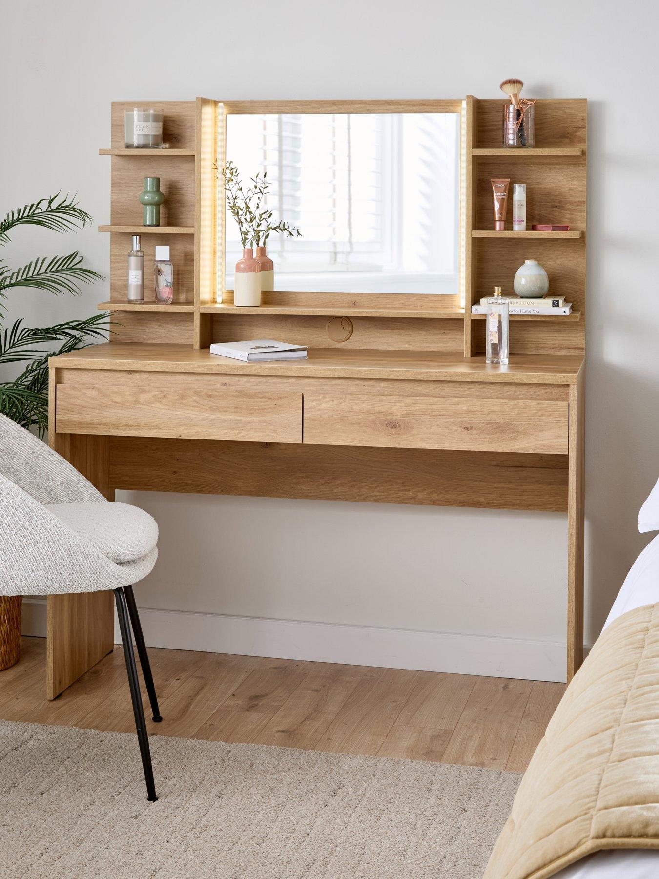 The Very Collection Lisson Lit Dressing Table with Mirror in New Oak - FSC® Certified