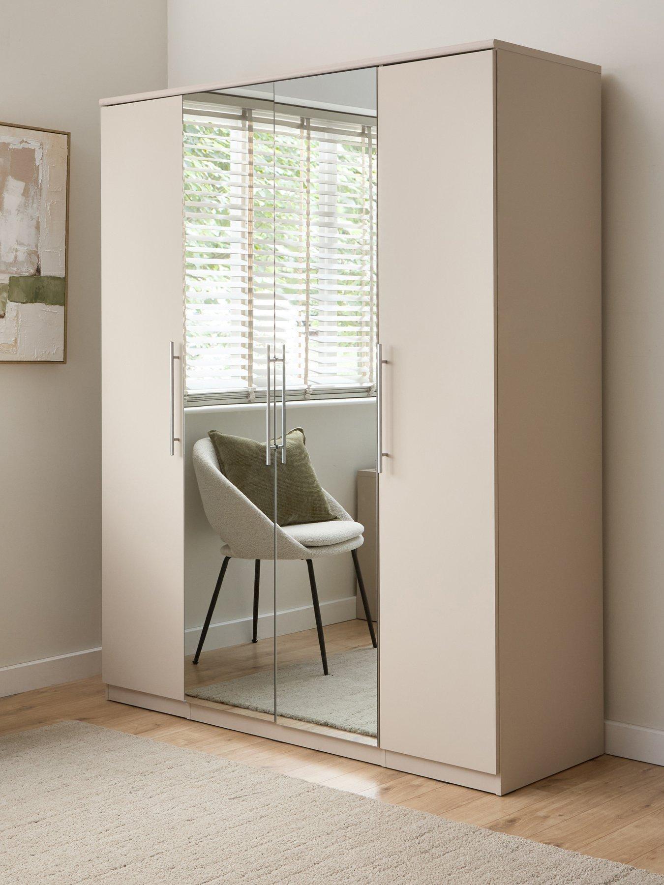 Very Home Prague 4 Door, 3 Drawer Mirrored Wardrobe - Oatmeal