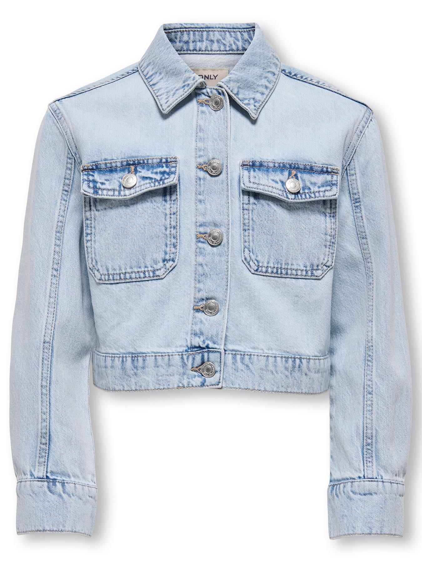 Image 1 of 3 of Only Kids Girls Cropped Denim Jacket - Light Blue