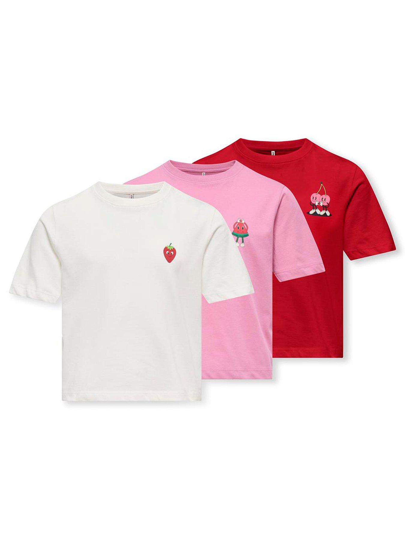 Image 1 of 2 of Only Kids Girls 3 Pack Printed Short Sleeve Tshirts - Multi