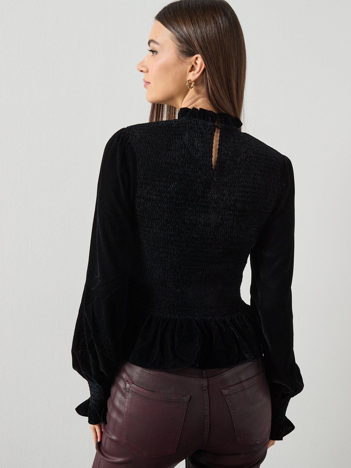 Image 2 of 6 of AllSaints Juno Shirred Top - Black
