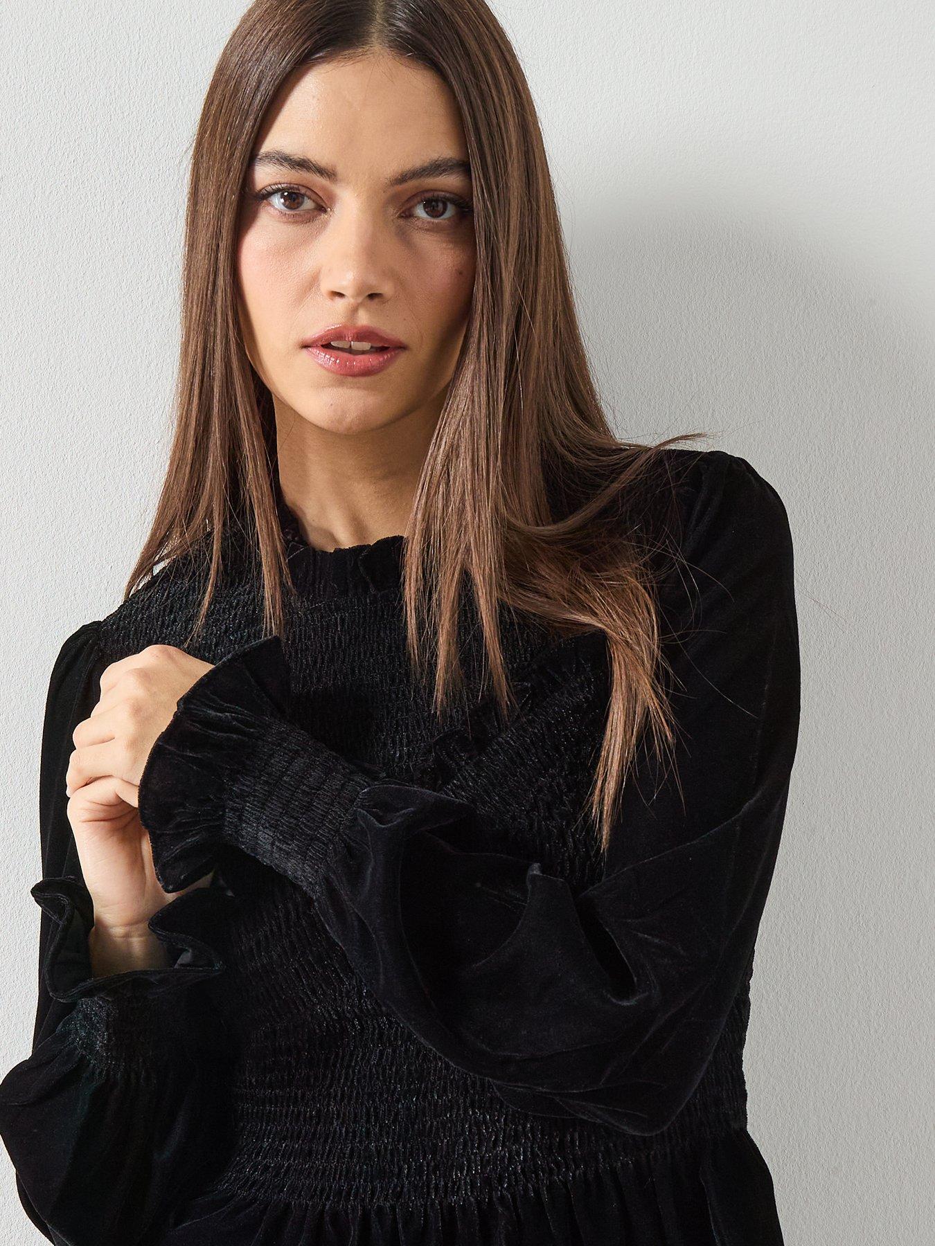 Image 4 of 6 of AllSaints Juno Shirred Top - Black