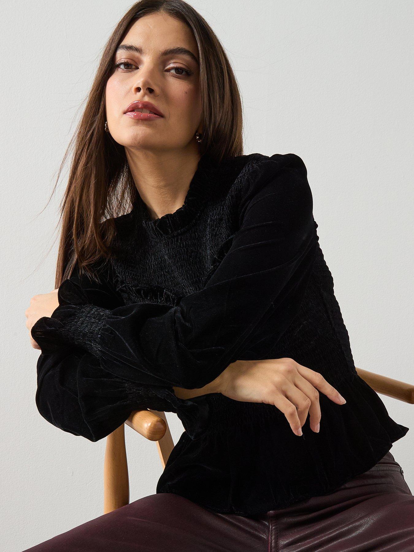 Image 6 of 6 of AllSaints Juno Shirred Top - Black