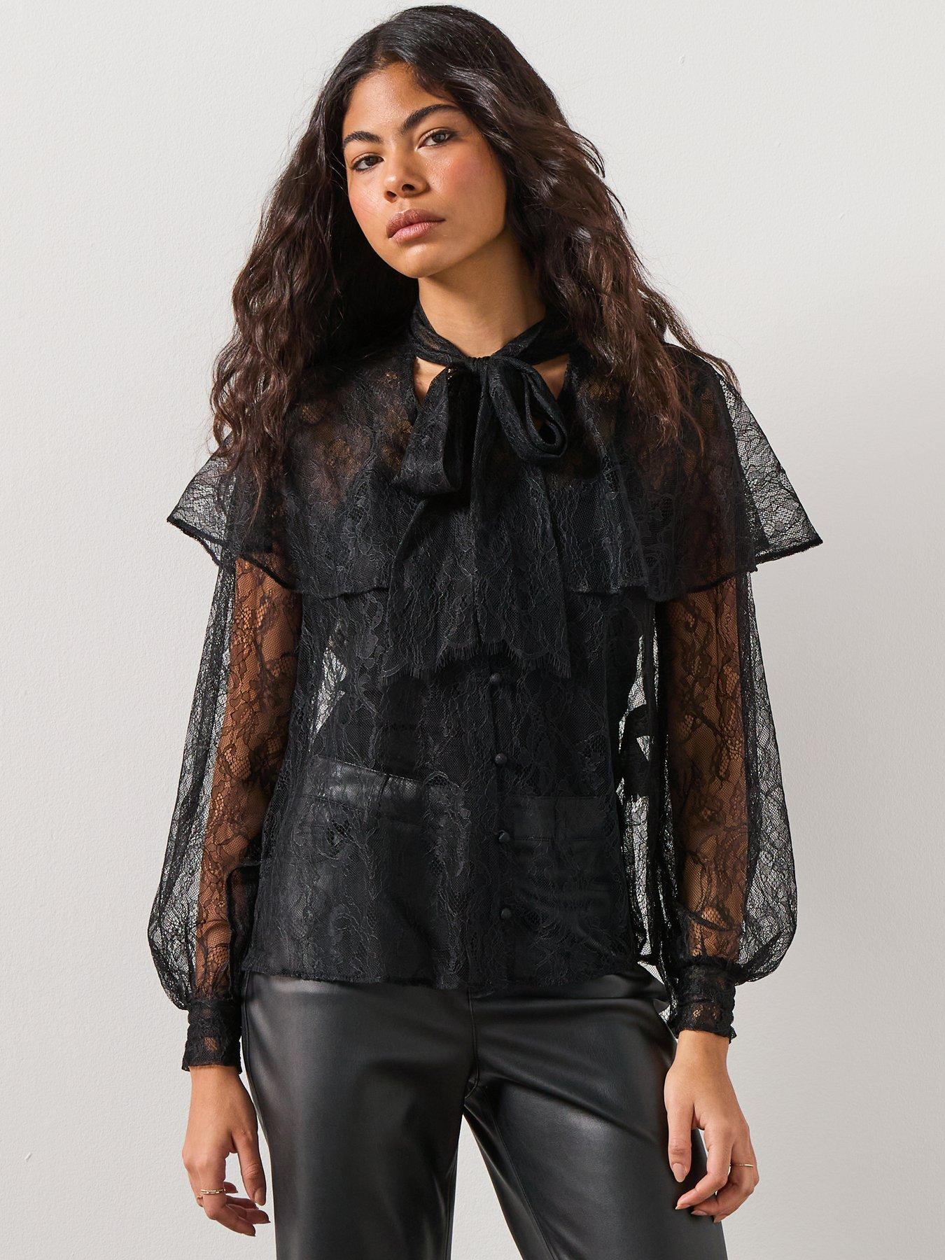 allsaints-athena-lace-shirt-blackfront