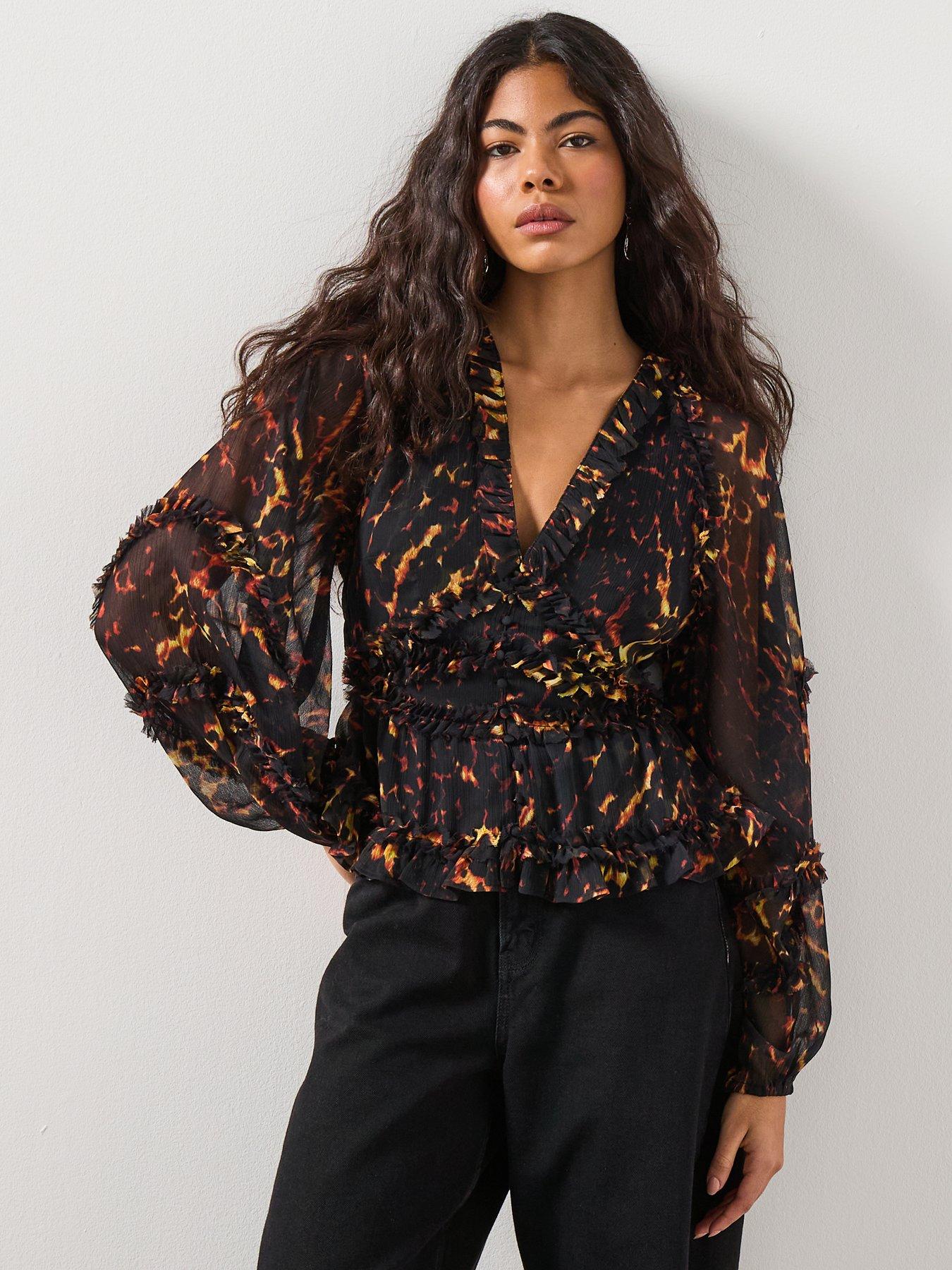 allsaints-silvie-ruffled-top-brownfront